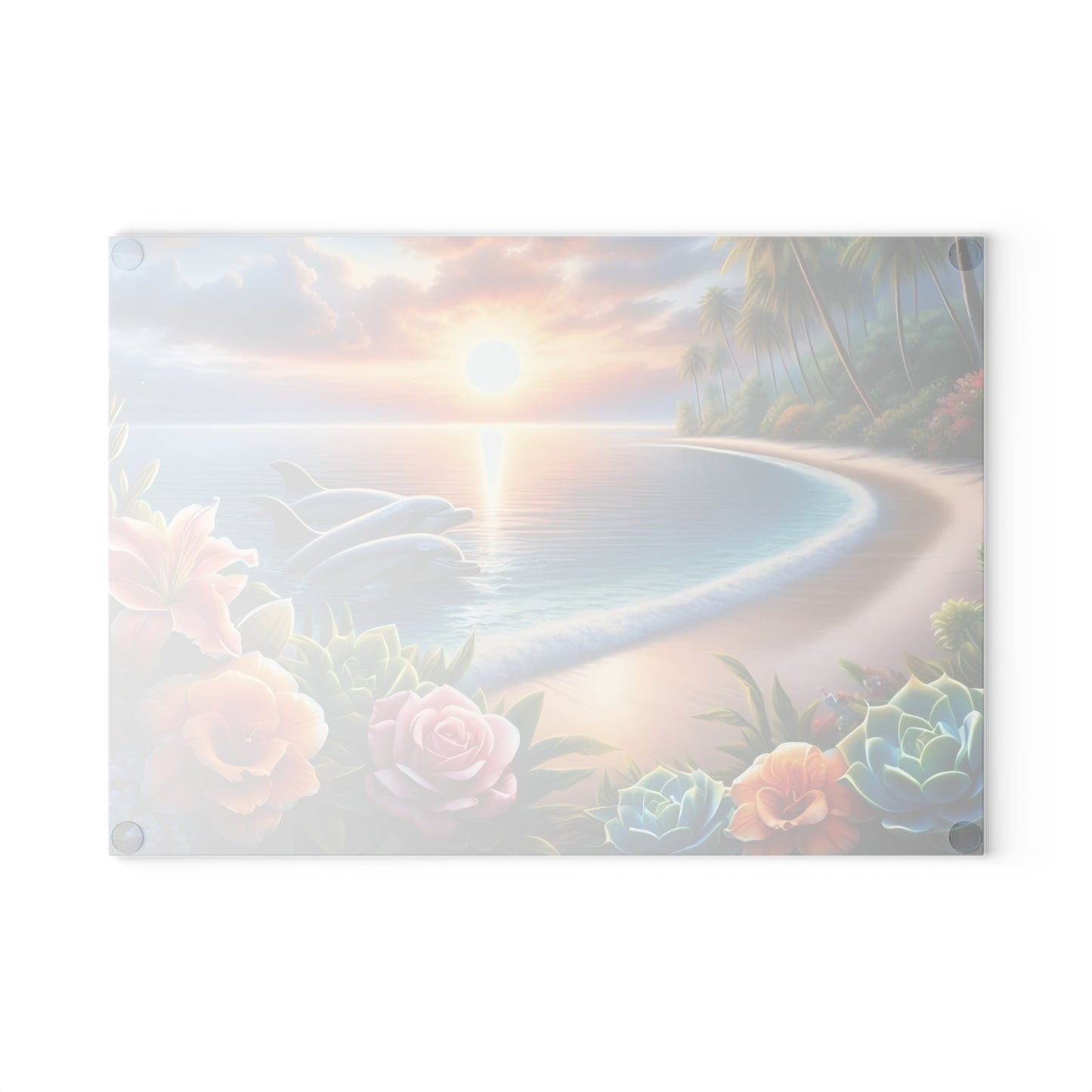 Tabla de cortar con diseño de delfín, vidrio templado con vibrantes escenas de delfines, regalo para chef, regalo para ella, regalo de boda o inauguración de la casa.