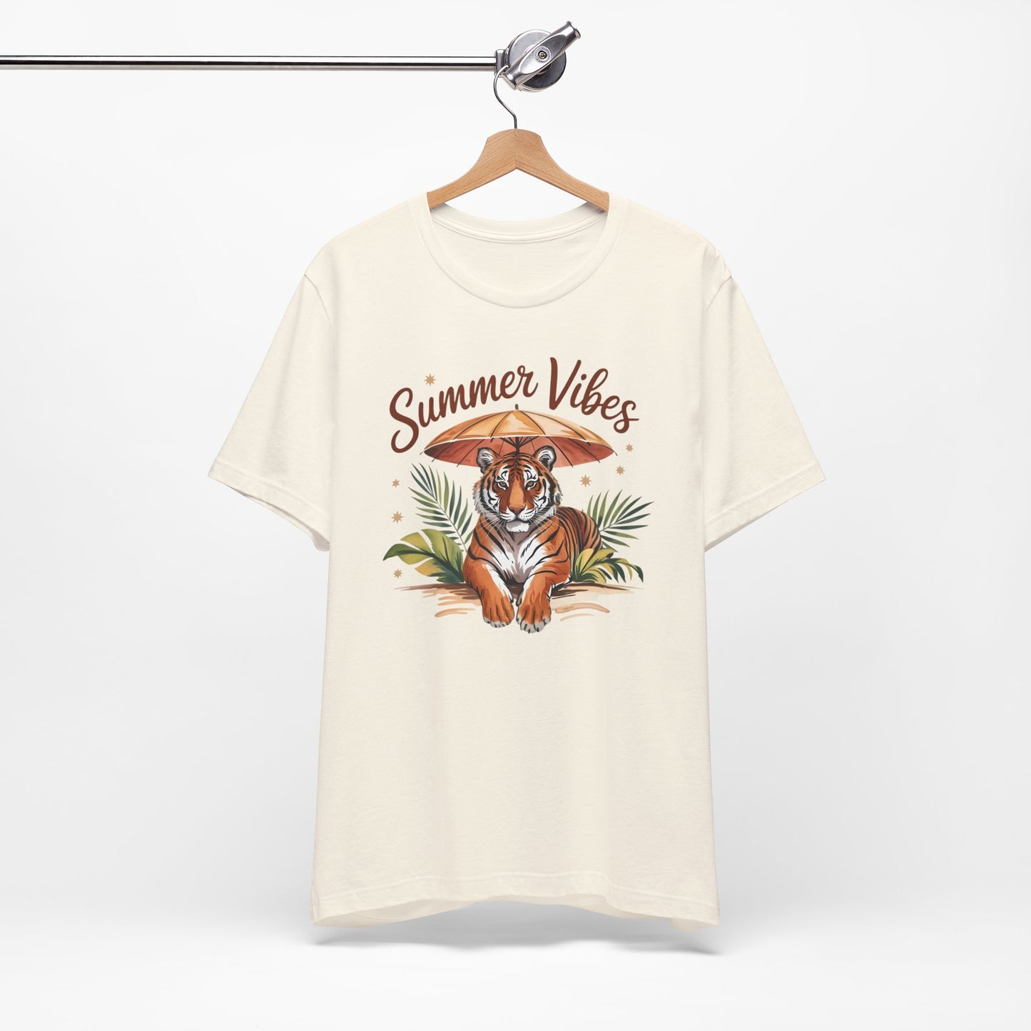 Camiseta Summer Vibes Tiger – Gráfico de palmeras de la selva con paraguas | Múltiples opciones de color