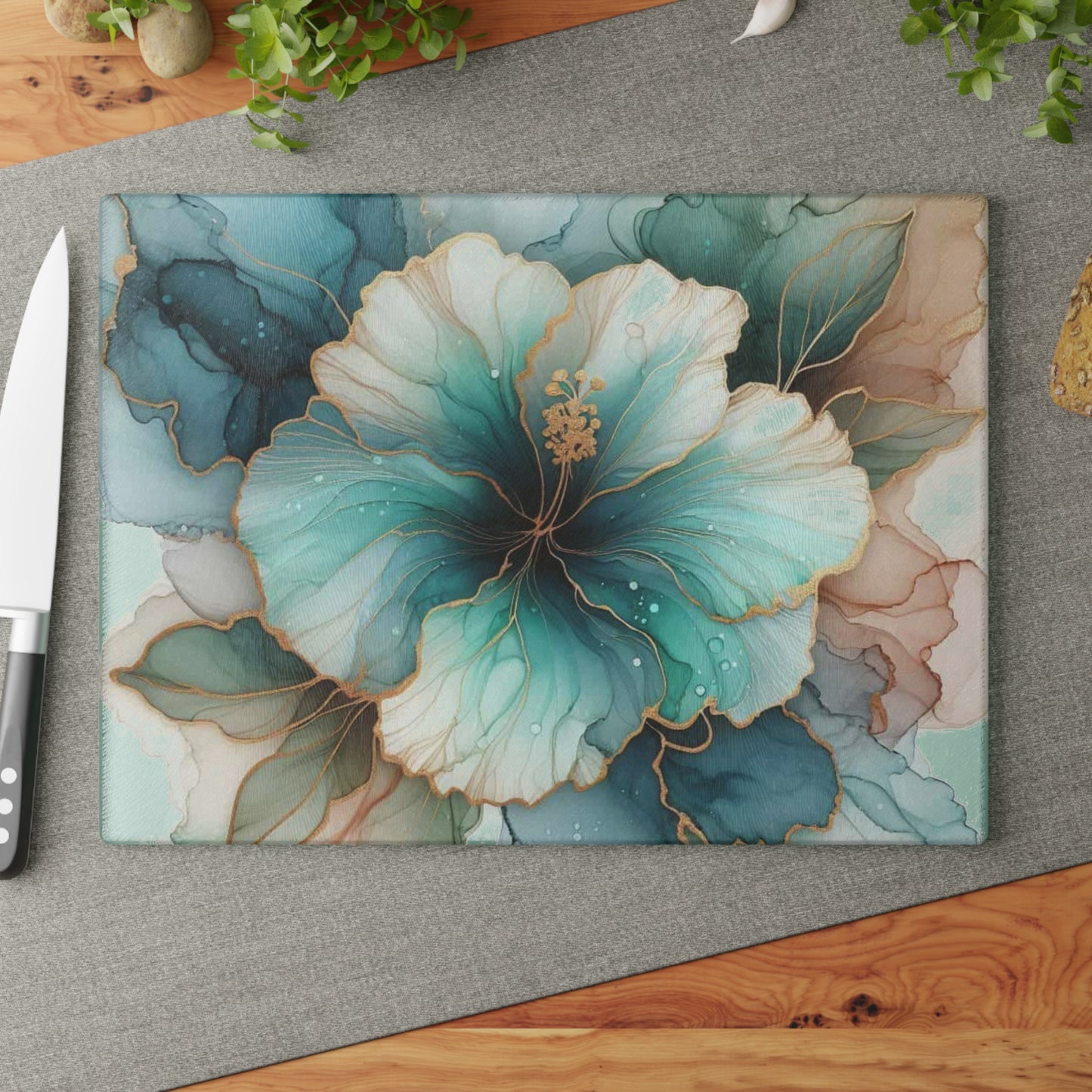🌸✨ Teal Bloom Elegance Cutting Board – Watercolor Floral Kitchen Art ✨🌸
