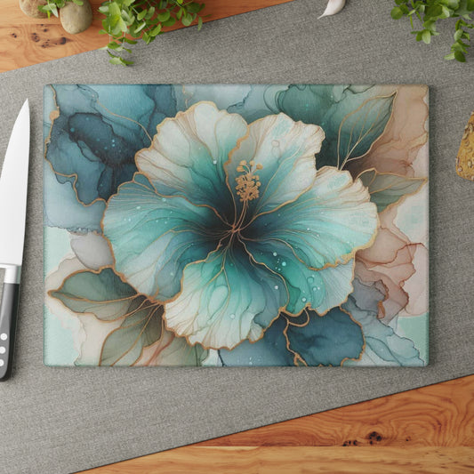 🌸✨ Teal Bloom Elegance Cutting Board – Watercolor Floral Kitchen Art ✨🌸