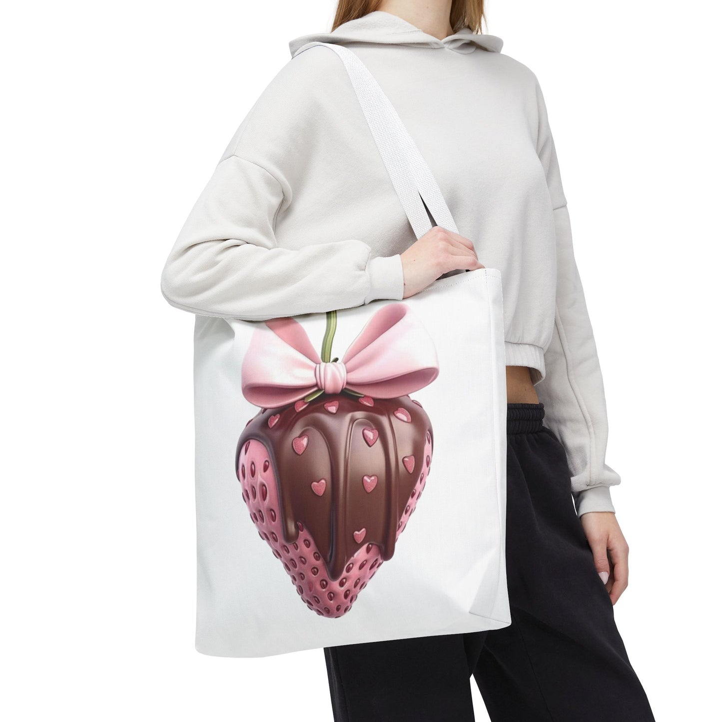 🍓 Chocolate-Dipped Strawberry Tote Bag – Sweet, Romantic & Practical 🍫