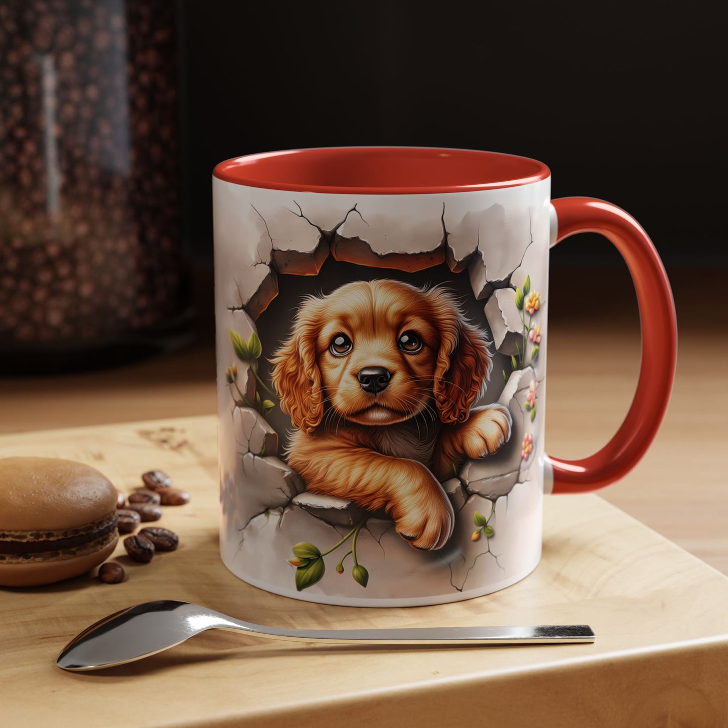 🐾 Cocker Spaniel Puppy Accent Mug – Sweet Fluffy Pup Coffee Cup ☕🤎
