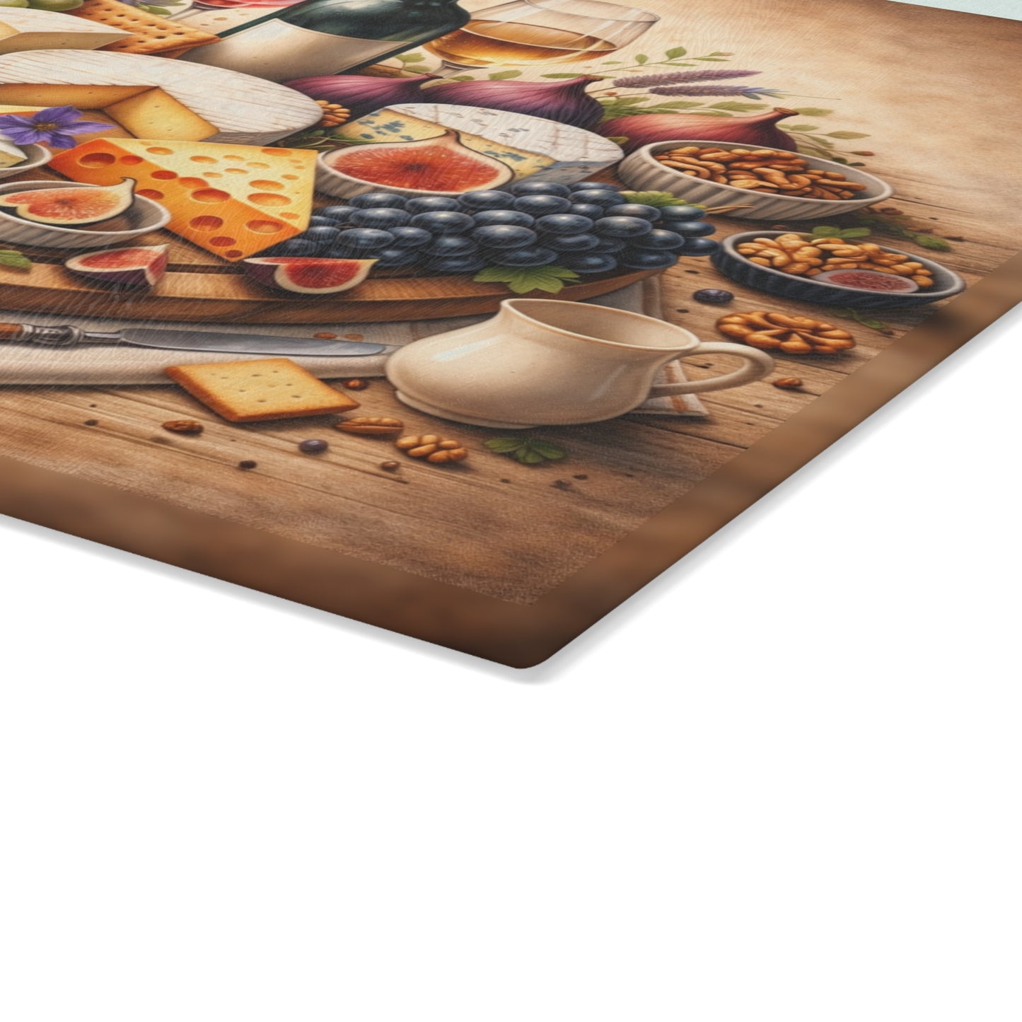Artisan Cheese & Wine Still Life Glass Cutting Board – Elegant Entertaining Kitchen Décor