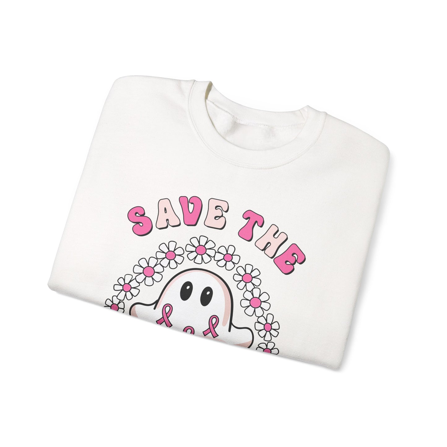 👻🎀 Save the Boobies Ghost Sweatshirt – Cute Breast Cancer Awareness Crewneck