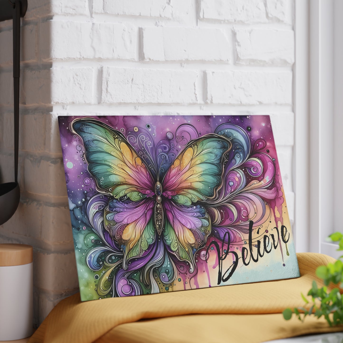 Tabla de cortar de vidrio templado "Believe" Butterfly