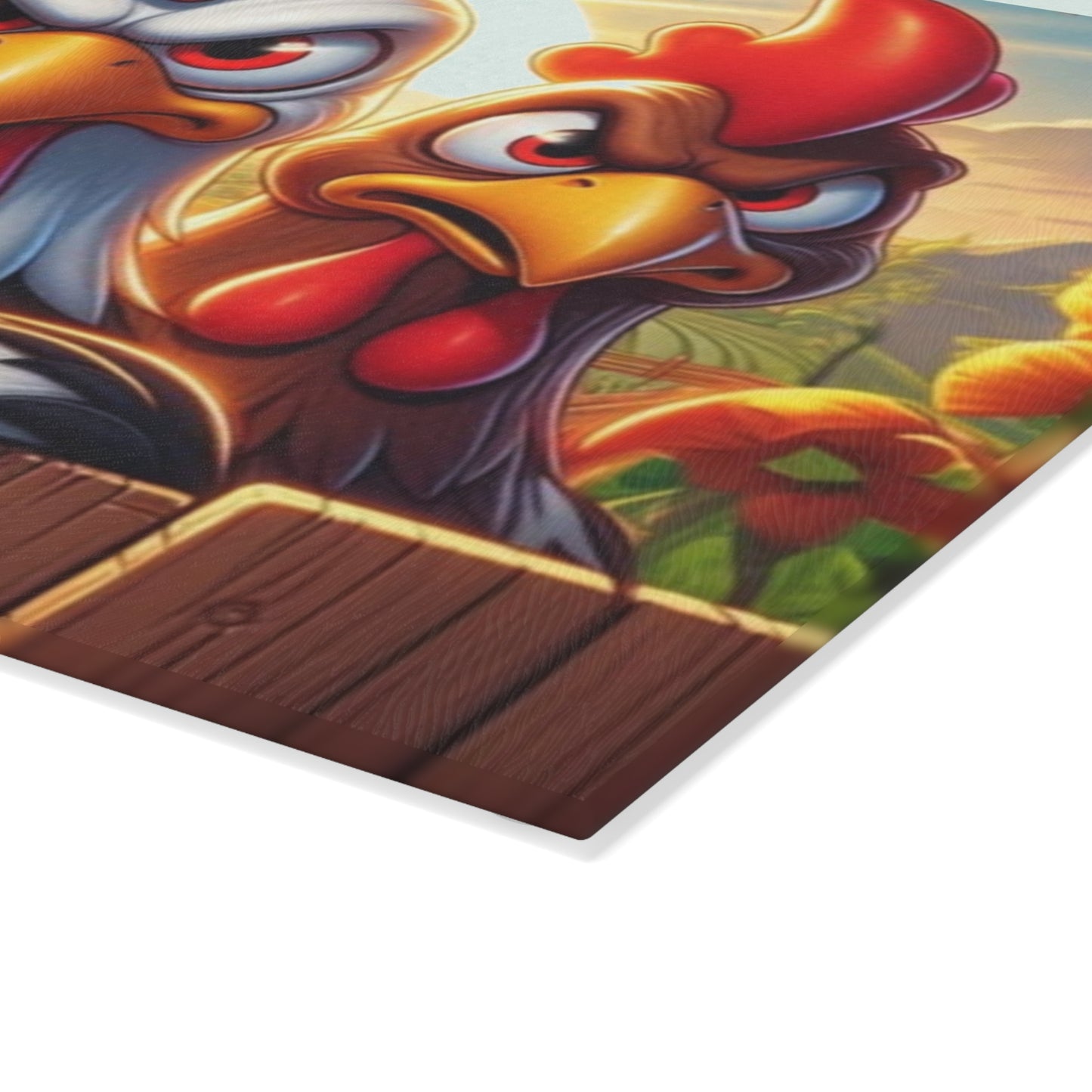 🐔 Three Angry Chickens Glass Cutting Board – Funny Farmhouse Kitchen Decor