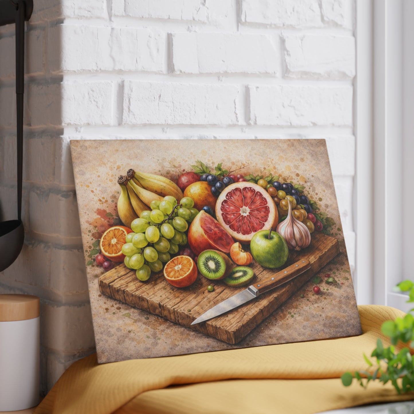 Rustic Fruit Harvest Glass Cutting Board – Vintage Farmhouse Kitchen Art