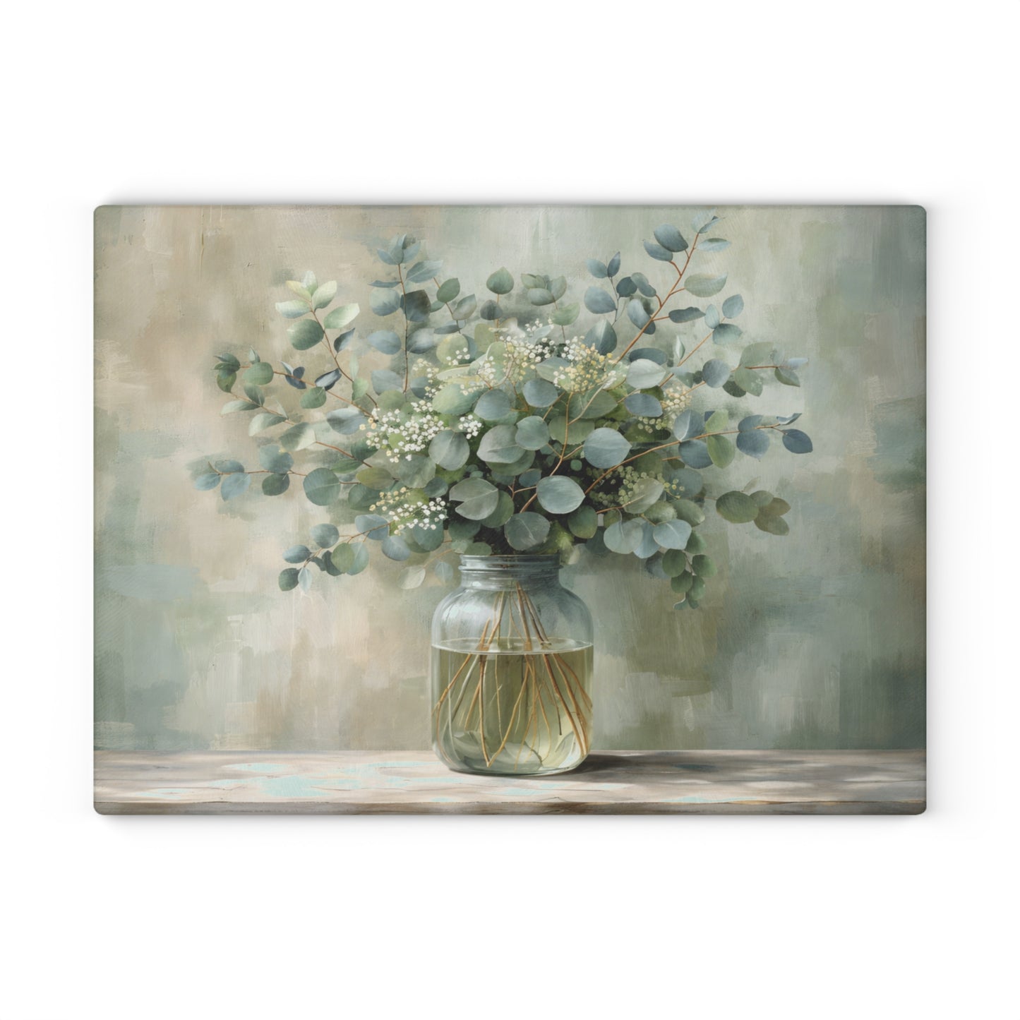 Eucalyptus Mason Jar Glass Cutting Board – Farmhouse Botanical Kitchen Decor