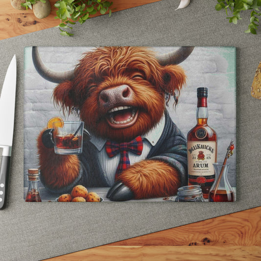 Tabla de cortar de vaca de las Tierras Altas, tabla de cortar de vidrio templado, tabla de charcutería, tabla de cortar, regalo de inauguración de la casa, tabla de cortar personalizada