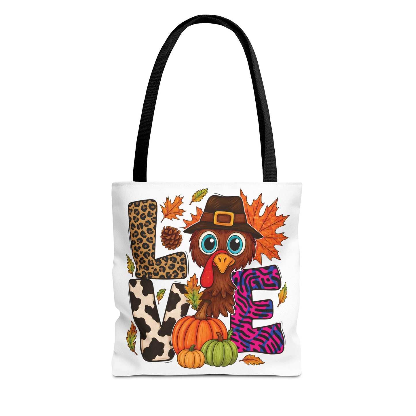 🦃 LOVE Turkey Tote Bag – Wild Prints, Big Eyes & Thanksgiving Fun 🎨