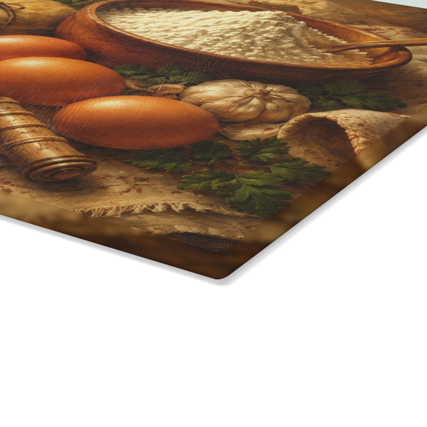 Vintage Baking Ingredients Glass Cutting Board – Rustic Farmhouse Kitchen Artwork