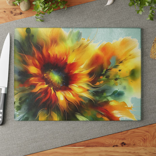 Tabla de cortar de vidrio templado con diseño de girasol: ¡Ilumina tu cocina!