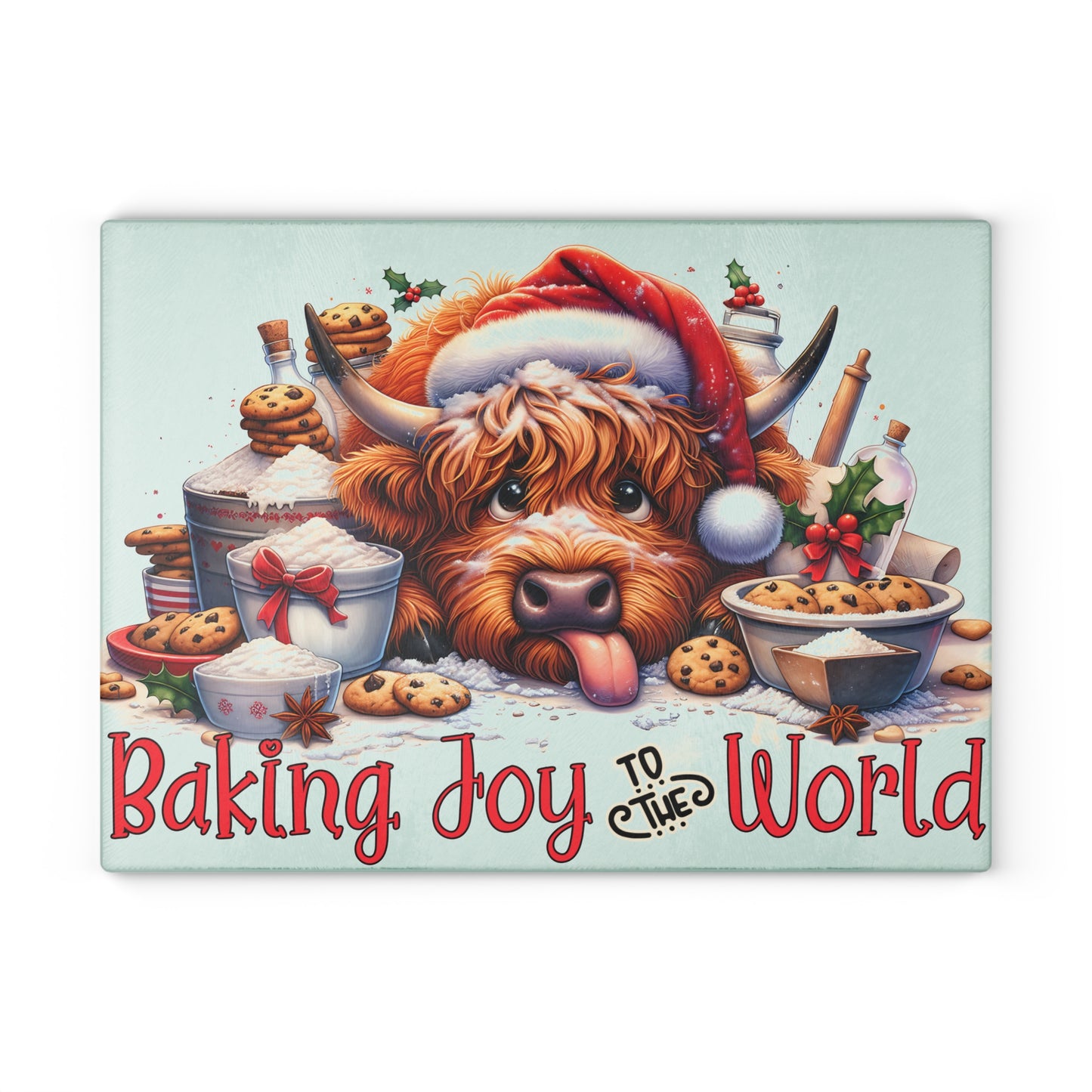 Baking Joy to the World Cow Cutting Board – Cozy Christmas Kitchen Cheer