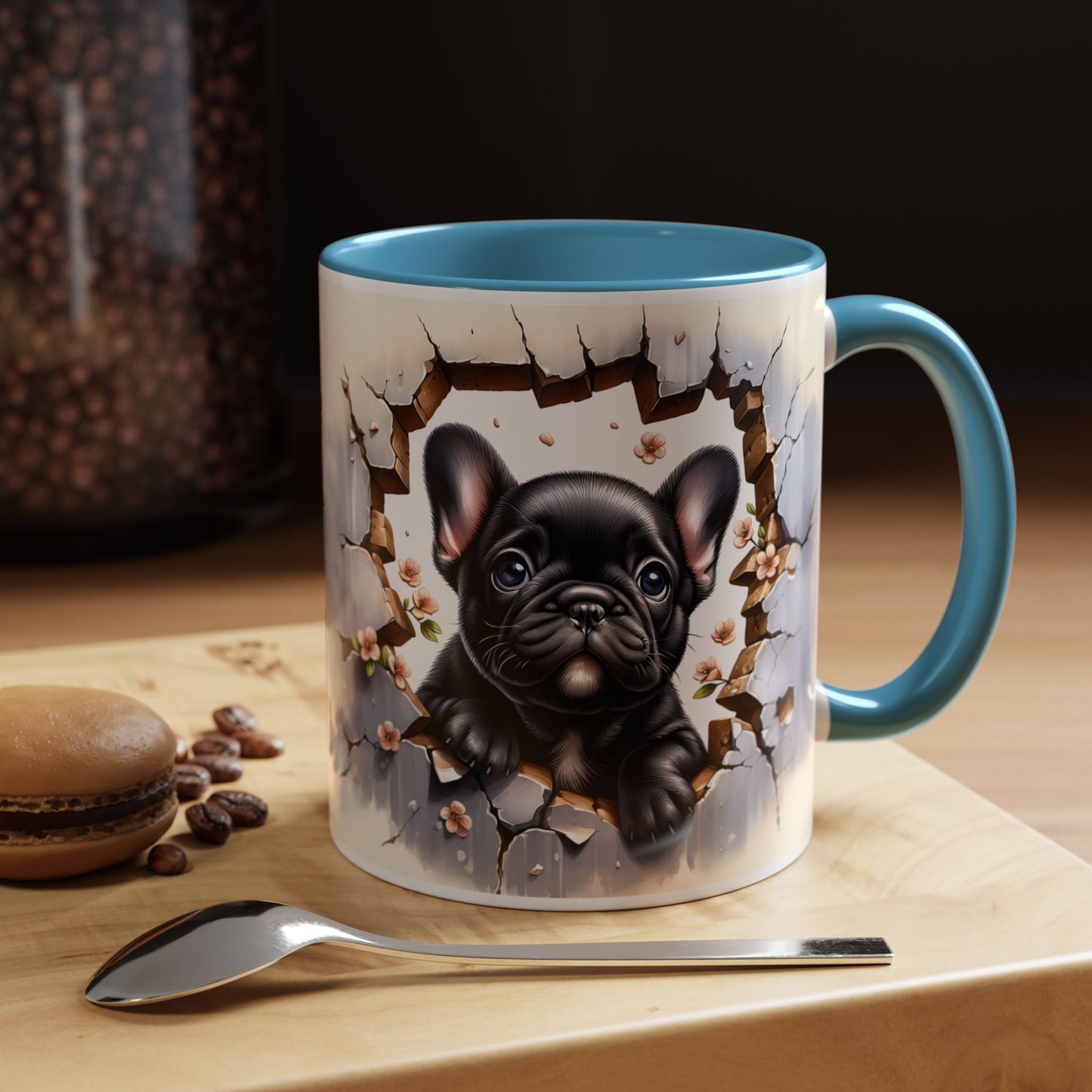 🐾☕ Black French Bulldog Puppy Accent Mug – Cute Breakthrough Pup Design ✨