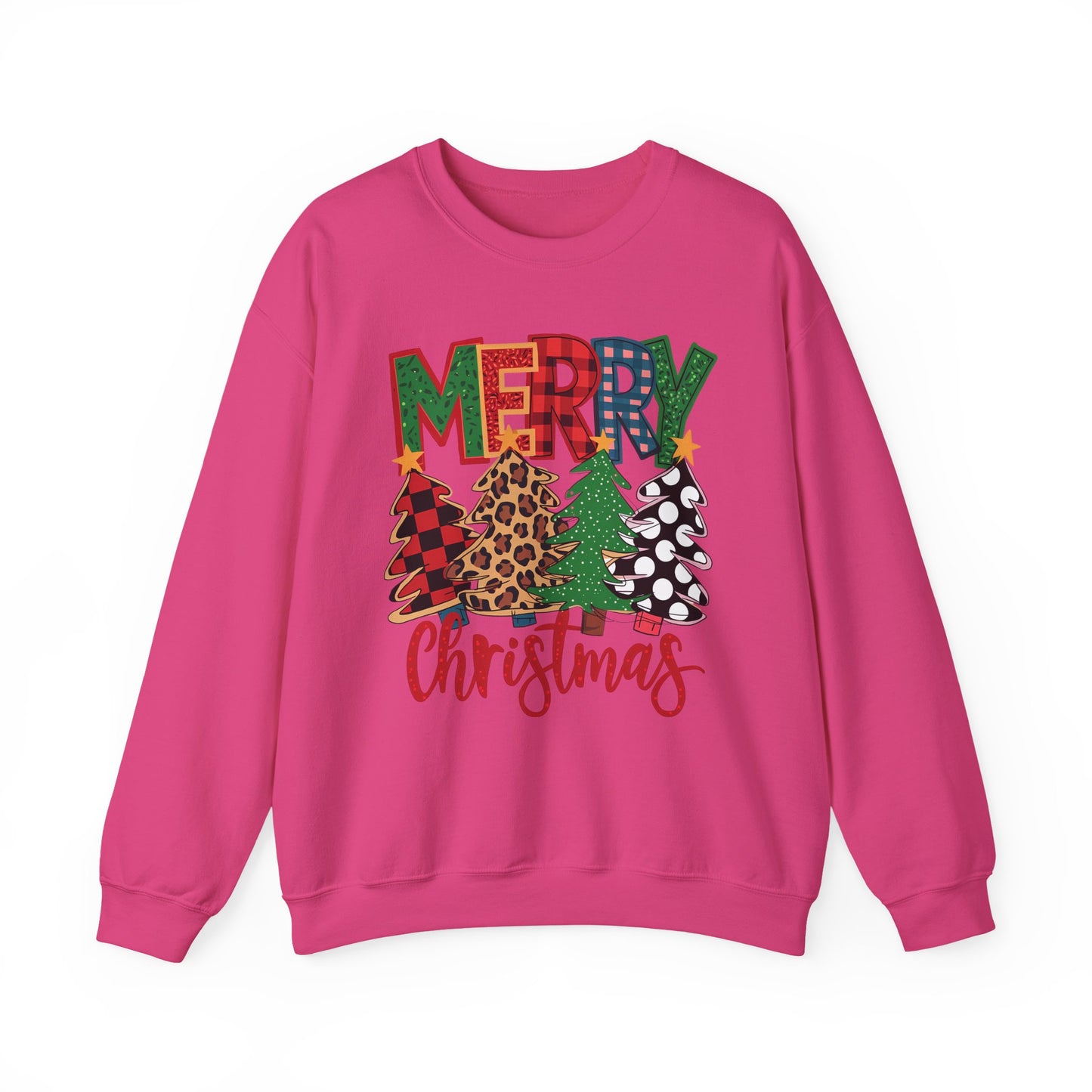 🎄✨ Merry Christmas Trees Sweatshirt – Bold Patterns & Festive Cheer