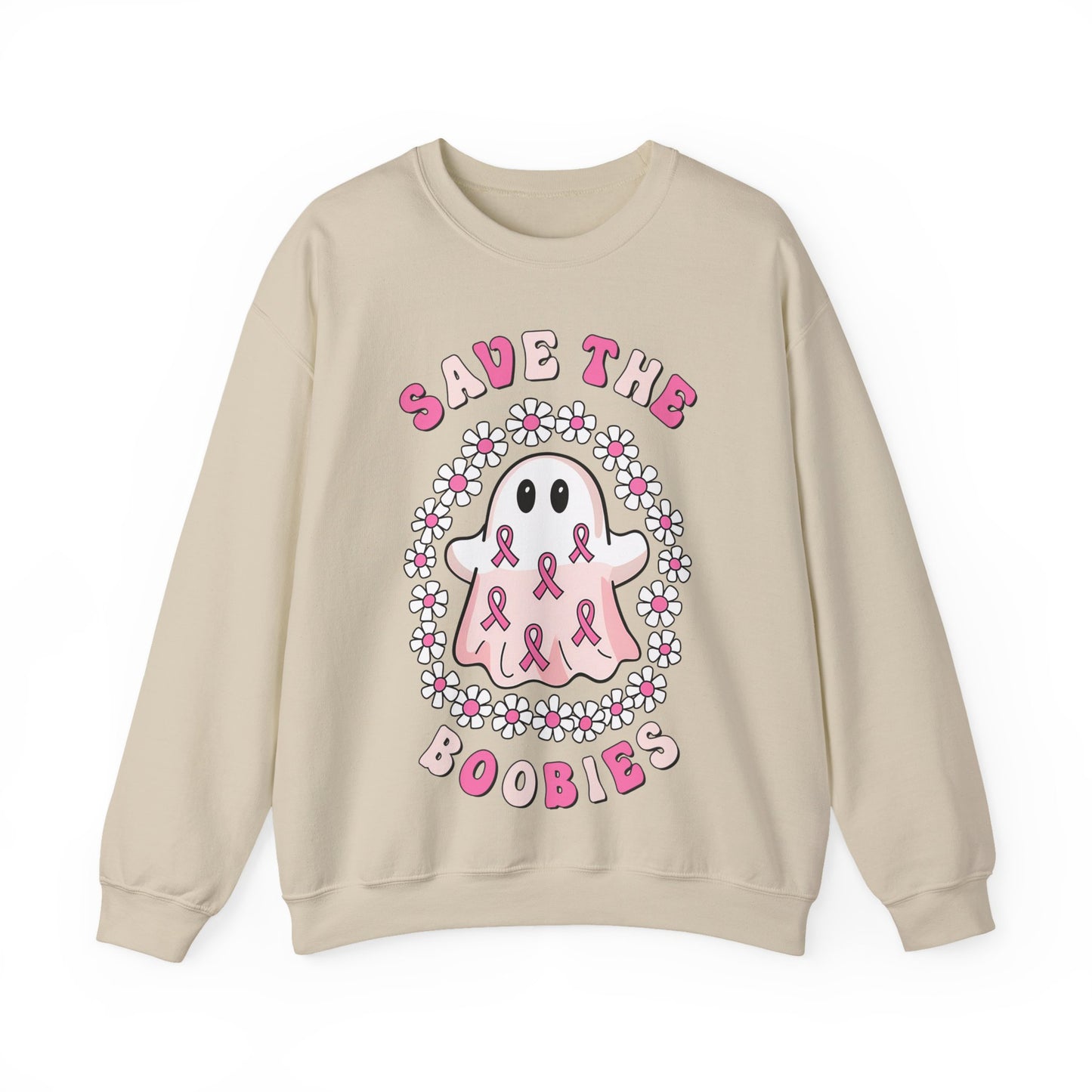 👻🎀 Save the Boobies Ghost Sweatshirt – Cute Breast Cancer Awareness Crewneck