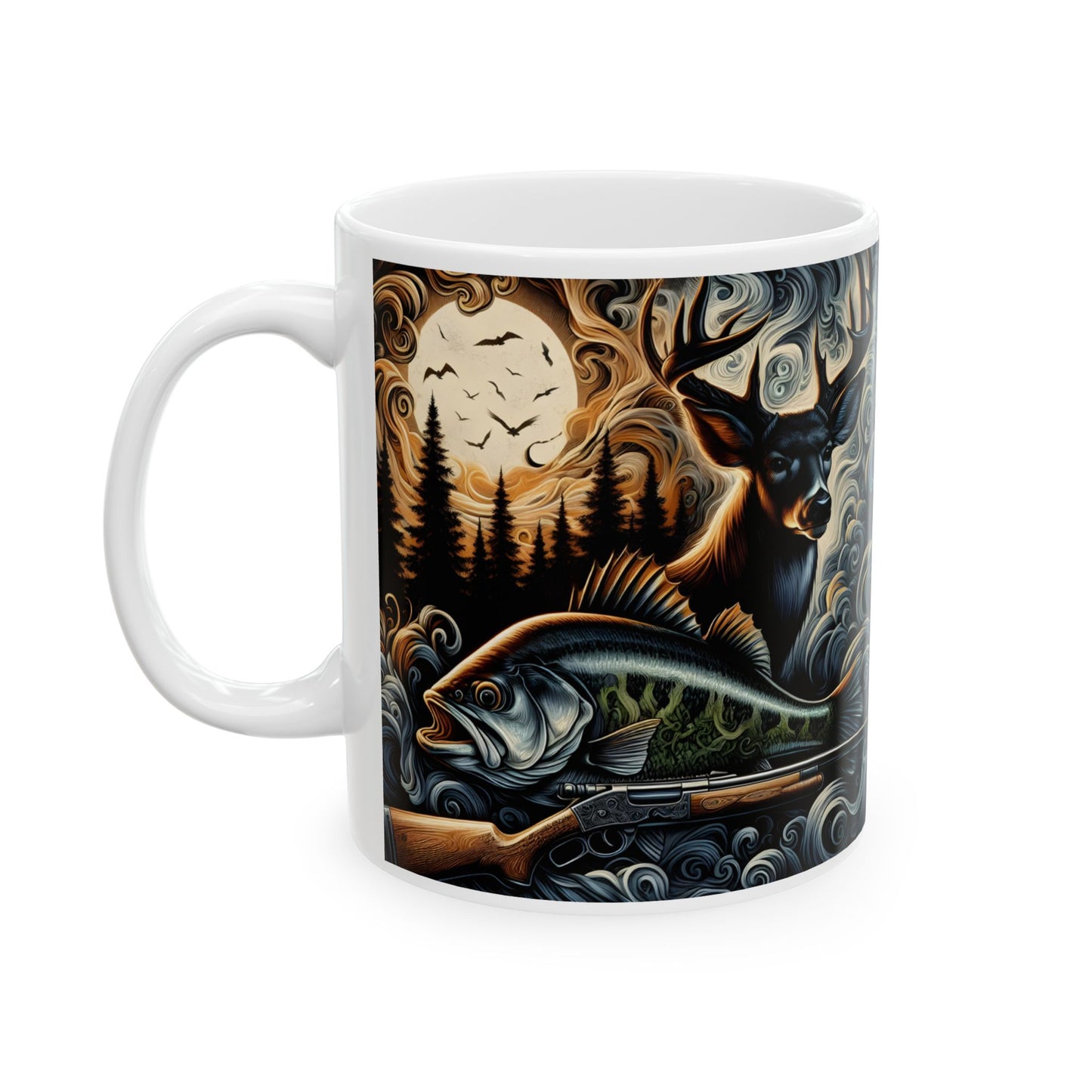 🦌🎣 Personalized Hunting & Fishing Mug – Deer, Bass & Outdoors Coffee Cup 🌲☕