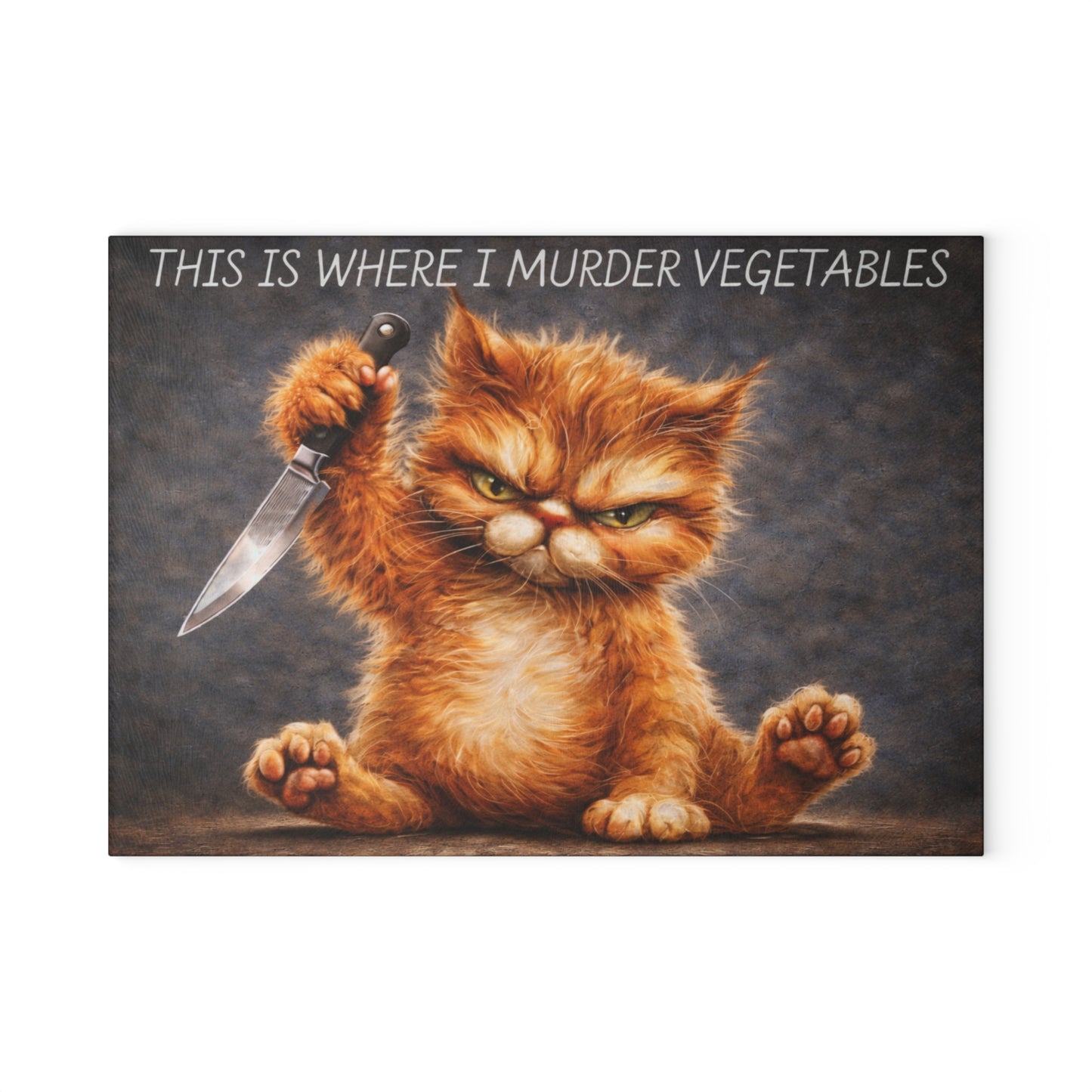 This Is Where I Murder Vegetables Glass Cutting Board – Funny Grumpy Cat Kitchen Art