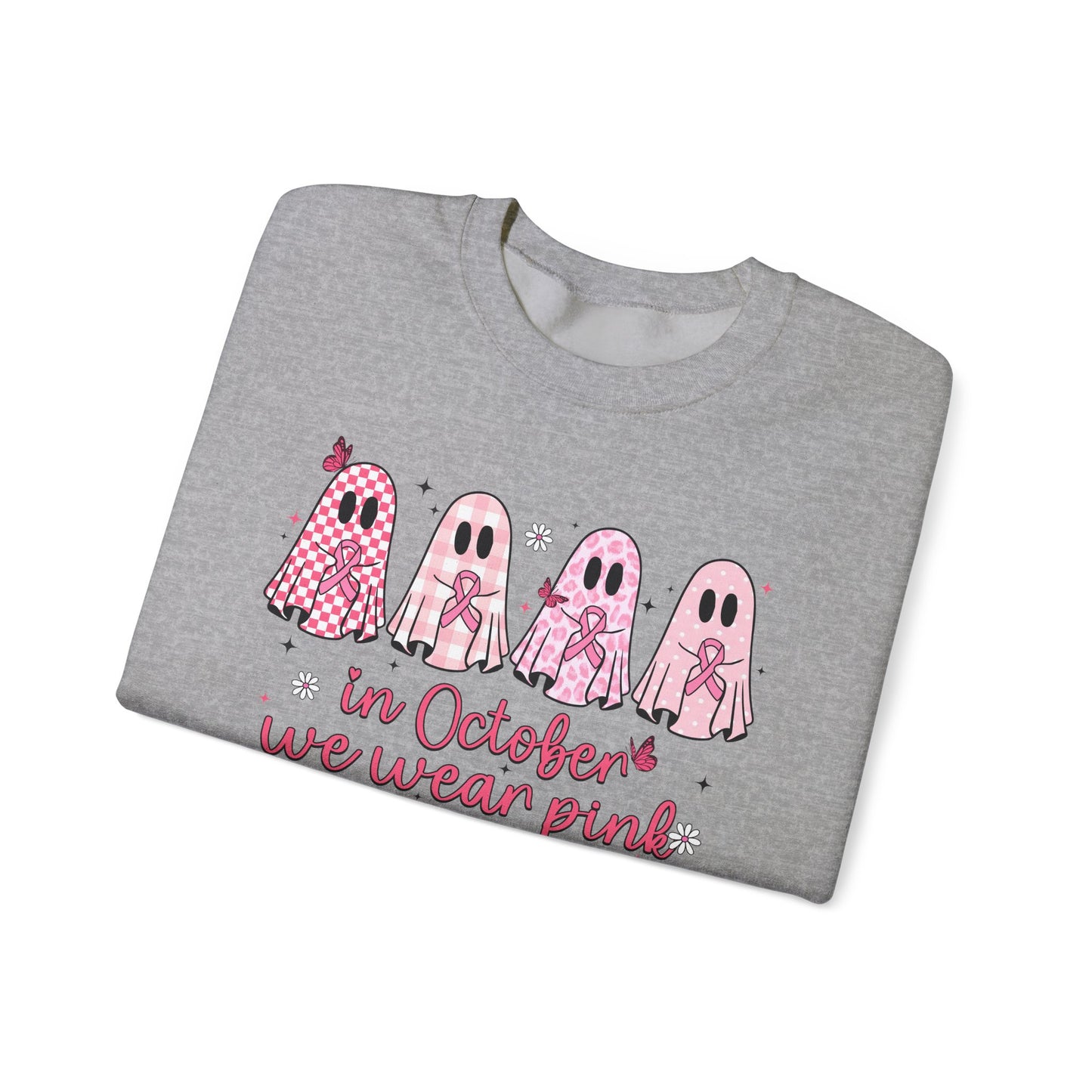 🎀👻 In October We Wear Pink Sweatshirt – Breast Cancer Awareness Halloween Ghosts