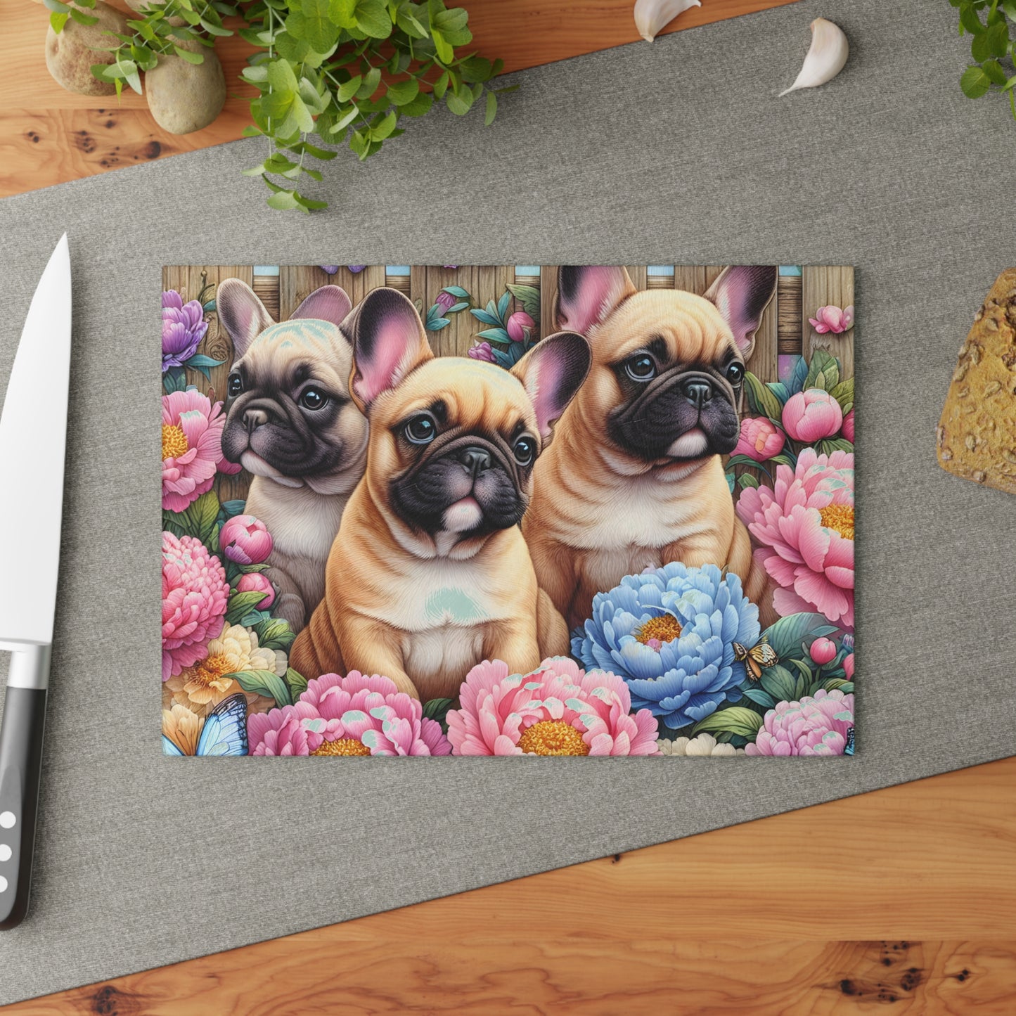 🐾 French Bulldog Floral Cutting Board – Adorable Pup Charm for Your Kitchen 🌸