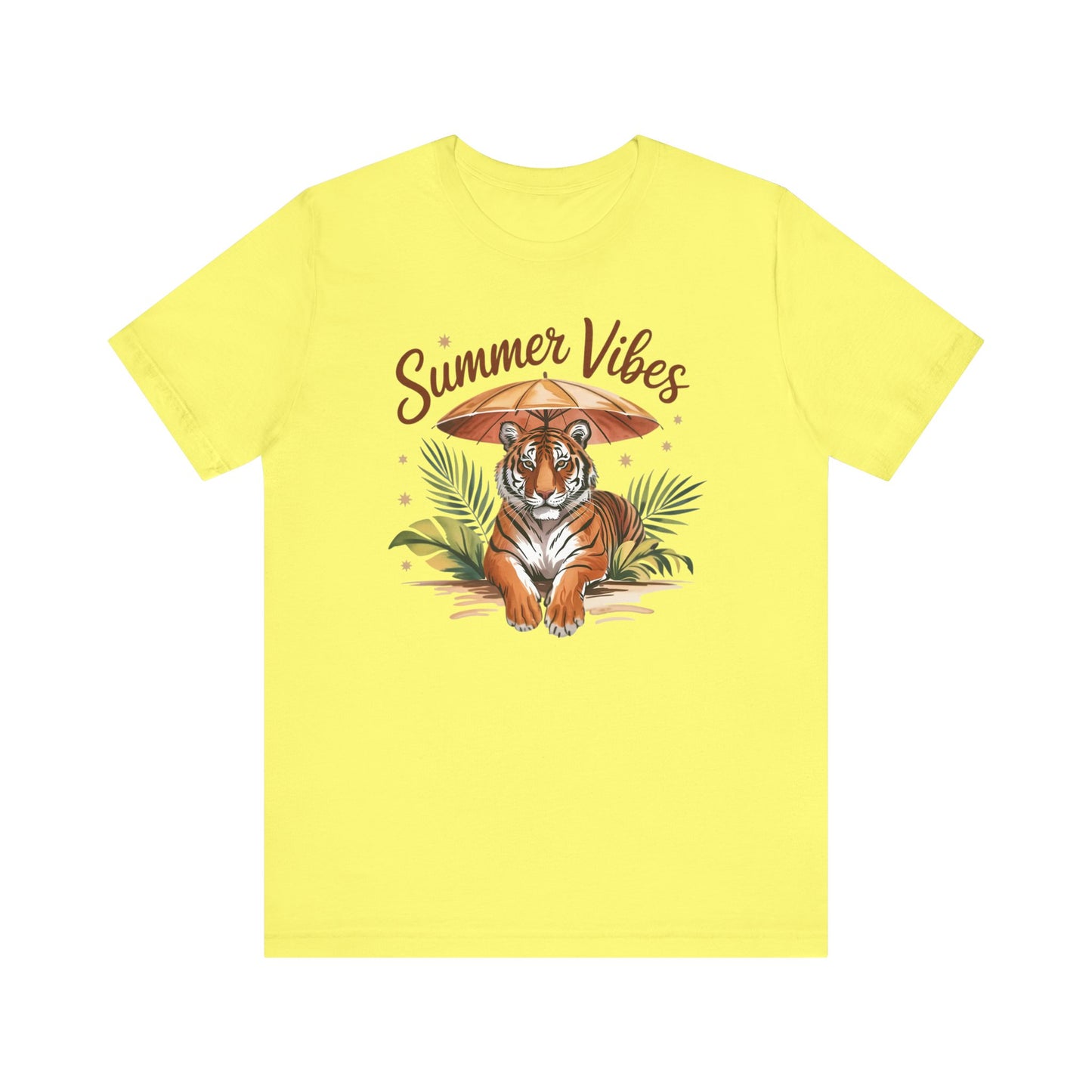 Camiseta Summer Vibes Tiger – Gráfico de palmeras de la selva con paraguas | Múltiples opciones de color