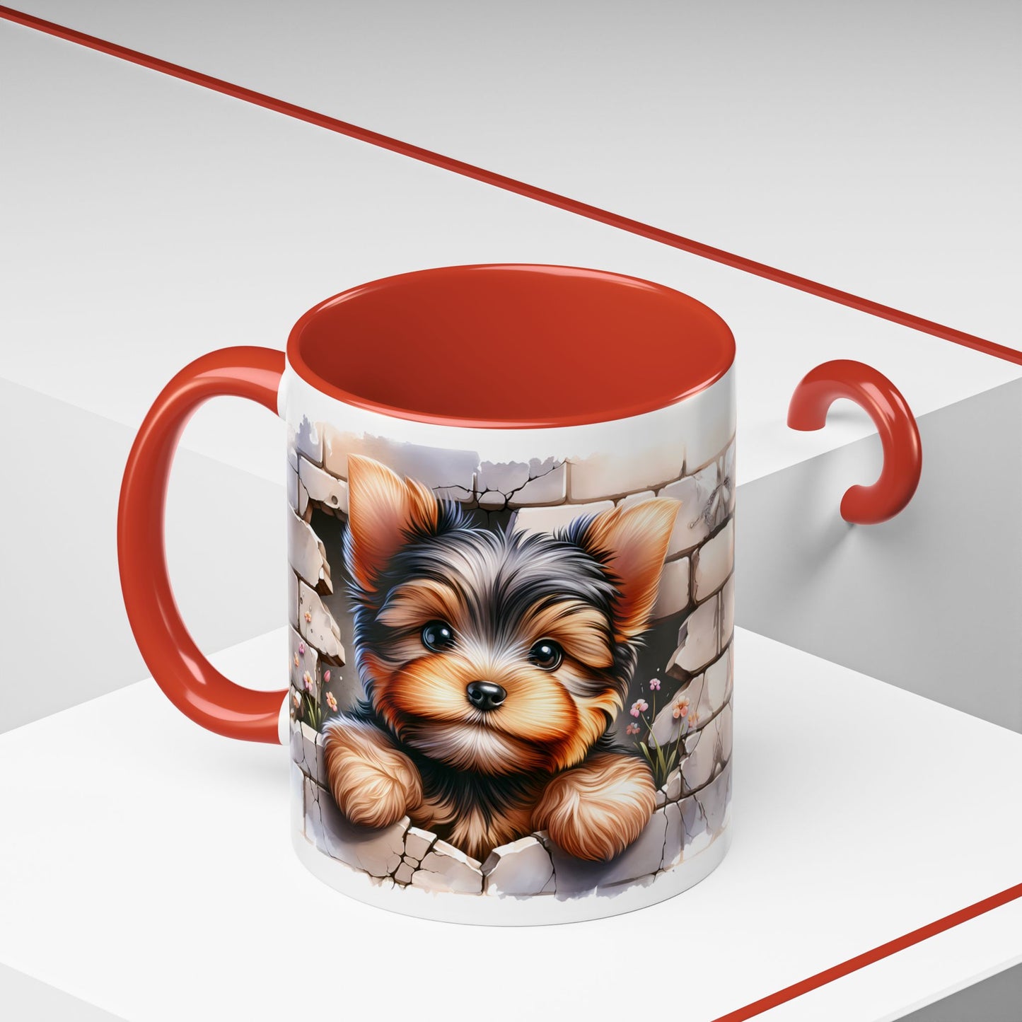 🎀🐶 Yorkie Puppy Accent Mug – Cute Peek-Through Dog Design for Animal Lovers ☕💖