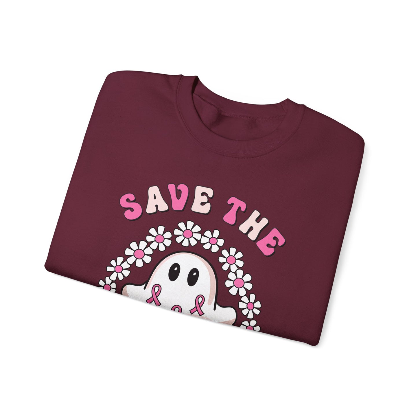 👻🎀 Save the Boobies Ghost Sweatshirt – Cute Breast Cancer Awareness Crewneck