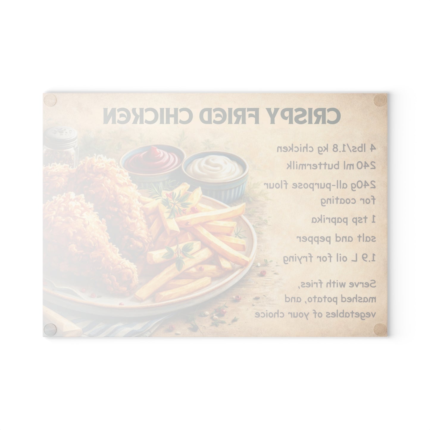 Crispy Fried Chicken Recipe Glass Cutting Board – Classic Comfort Food Kitchen Art