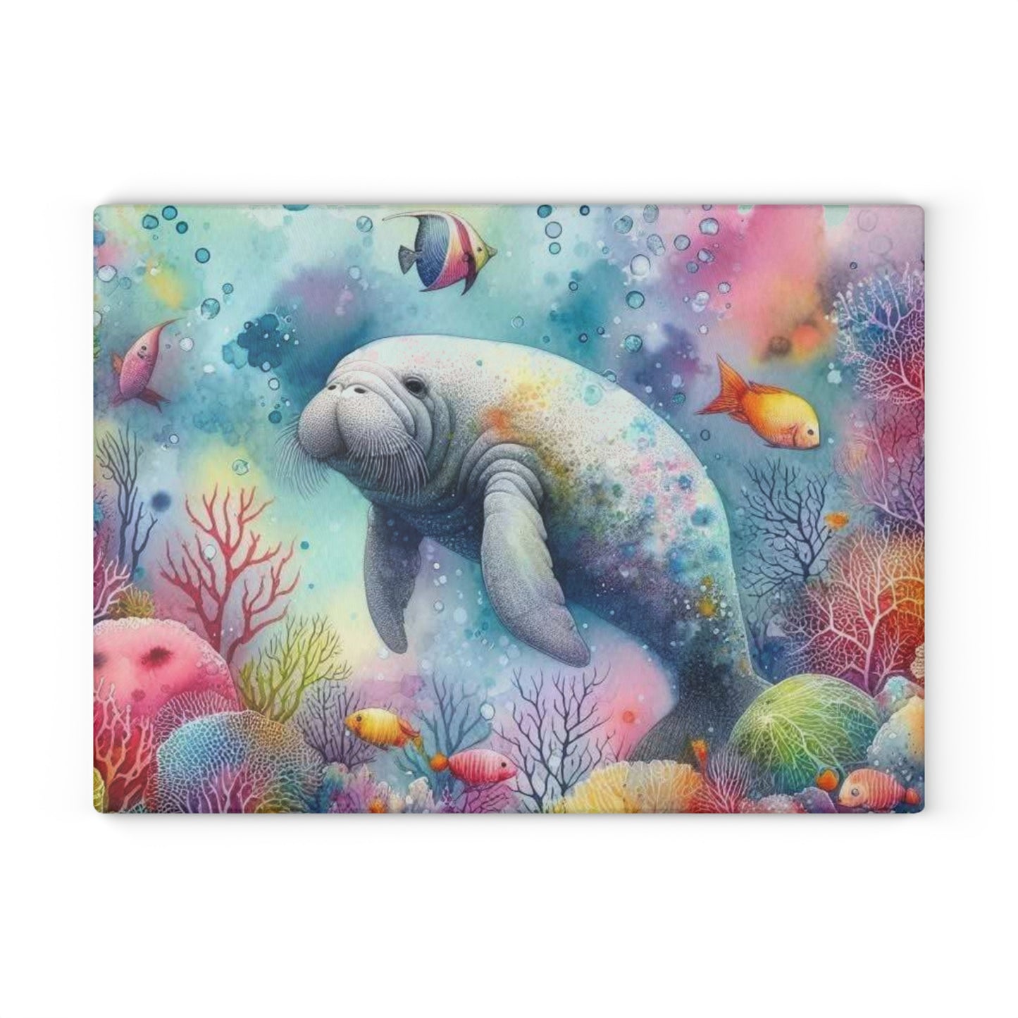 Tabla de cortar de manatí, vidrio texturizado, decoración de cocina de primavera de Florida, regalo para el hogar costero, inauguración de la casa en la playa, amante de los manatíes, arte marino, náutico