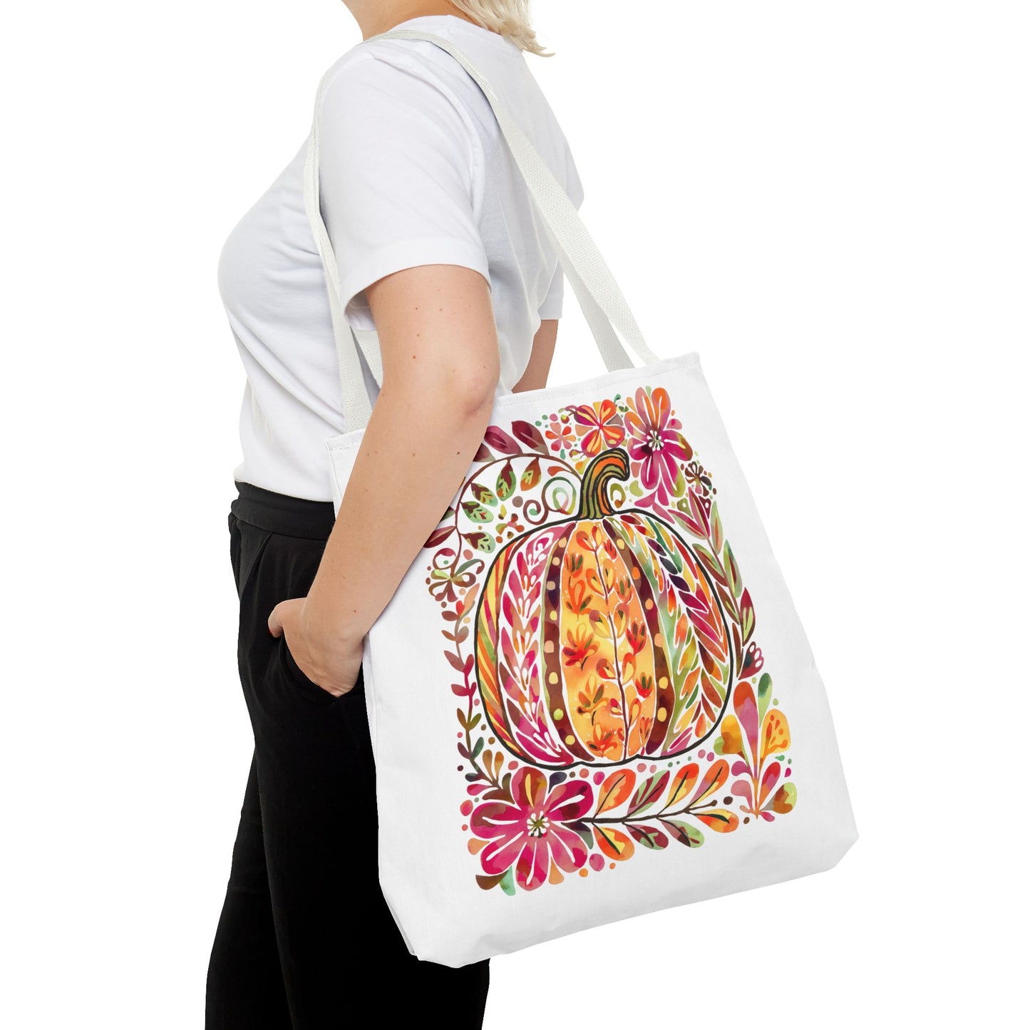 🎨 Watercolor Autumn Pumpkin Floral Tote Bag – Artistic Fall Charm 🍂