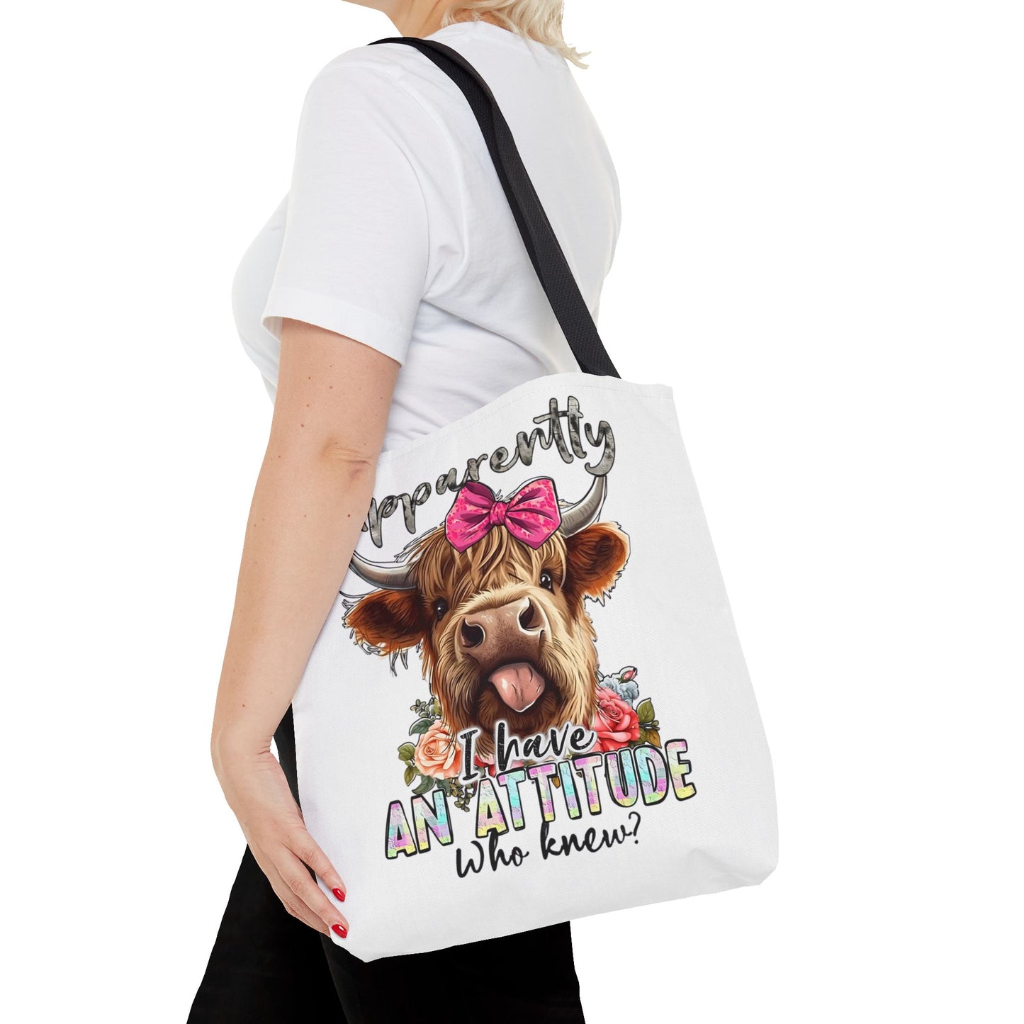 🐄 Al parecer, tengo actitud: bolso tote Sassy Cow con lazo rosa 🌸