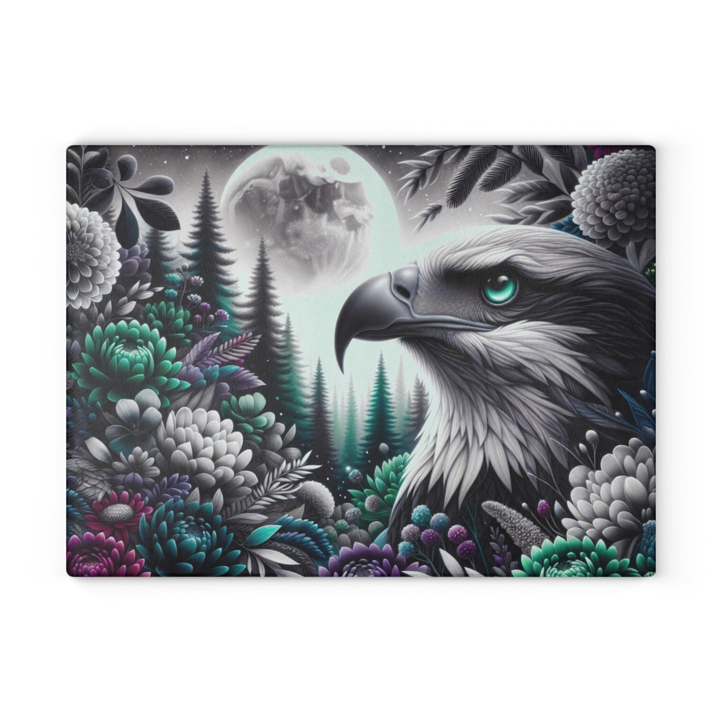 🦅🌕 “Midnight Moon Eagle” Glass Cutting Board – Bold, Modern Wild Beauty for Your Kitchen