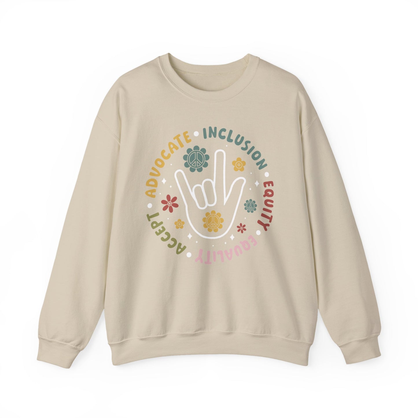 🧡👐 Advocate • Inclusion • Equity • Equality • Accept – ASL “I Love You” Sweatshirt 🌼✌️