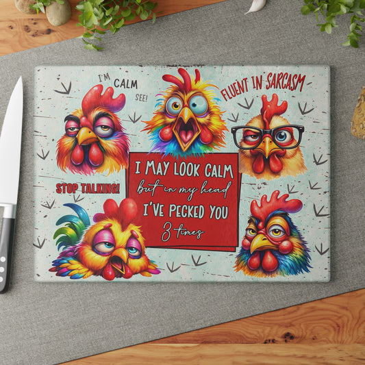 Sarcastic Chicken Glass Cutting Board – Funny Attitude Kitchen Decor Gift