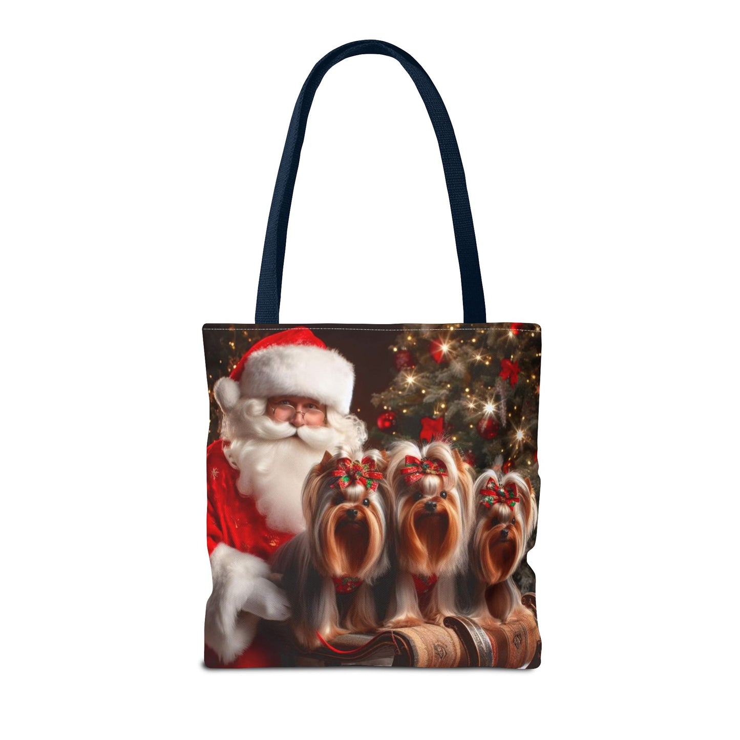 🎅 Santa & Yorkies Christmas Tote Bag – Holiday Cheer with a Furry Twist 🎄