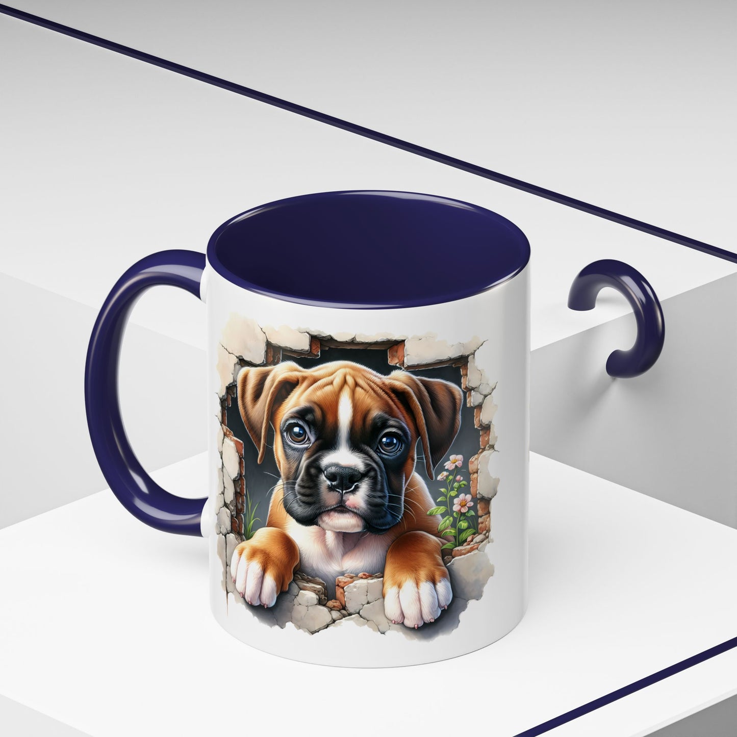 🐶☕ Boxer Puppy Peek Accent Mug – Adorable Dog Lover Gift ✨💛