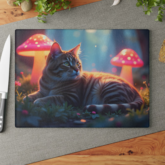 🐱🍄 Cat and Mushroom Cutting Board – Whimsical Nighttime Magic 🌌