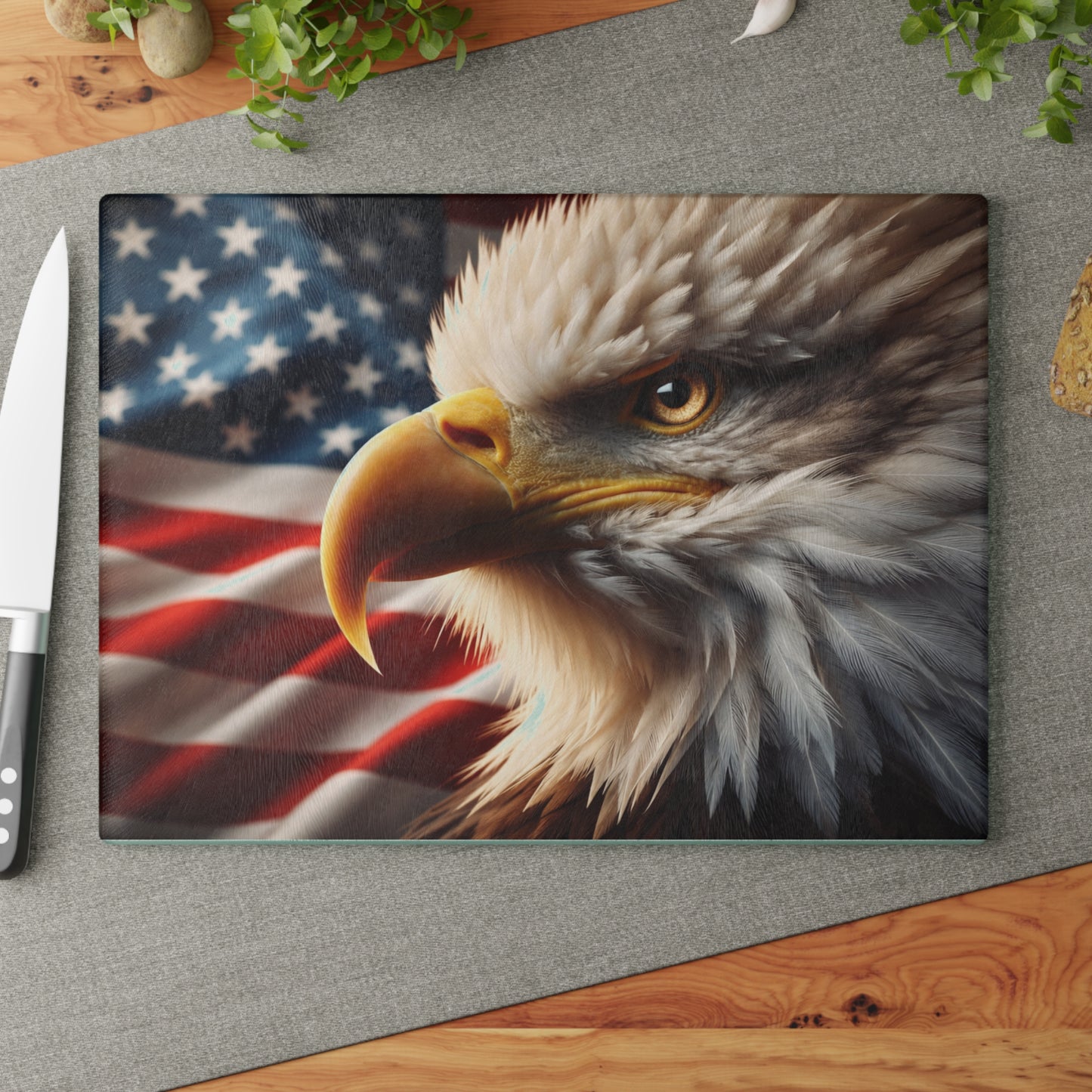 American Bald Eagle Glass Cutting Board – Patriotic Wildlife Kitchen Art & Display Board