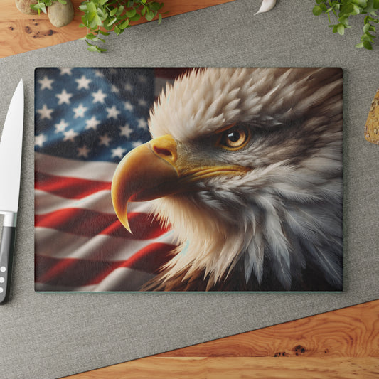 American Bald Eagle Glass Cutting Board – Patriotic Wildlife Kitchen Art & Display Board