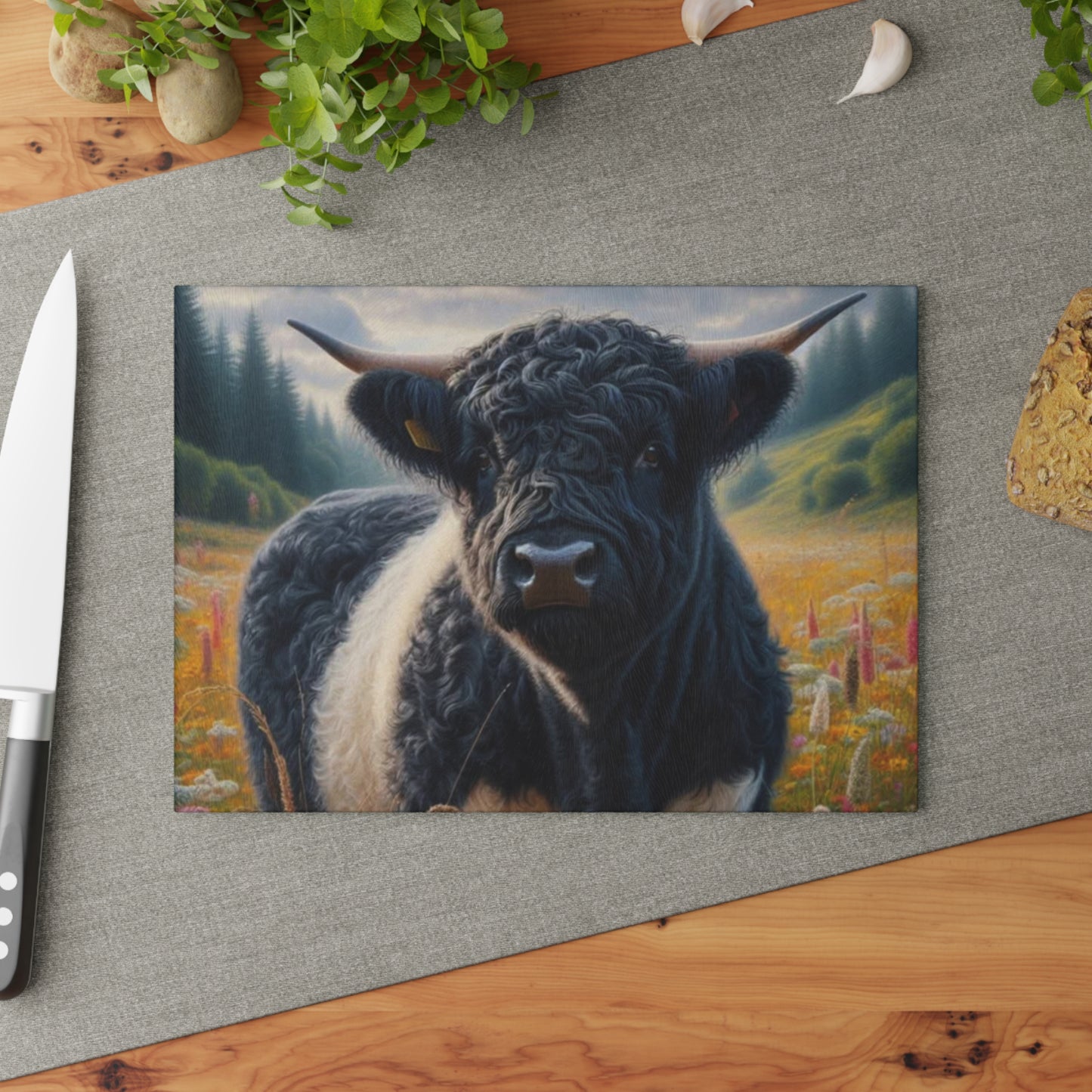 🐮 Oreo Cow Meadow Scene Cutting Board – Rustic Farmhouse Beauty 🌼