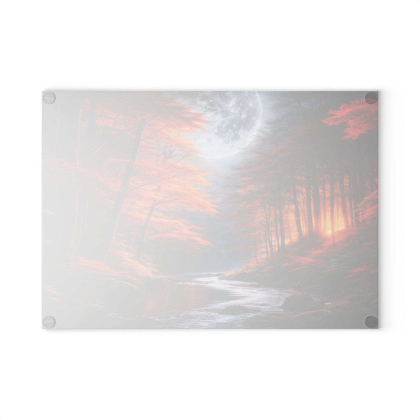 Autumn Moonlit Forest Glass Cutting Board – Dramatic Fall Landscape Kitchen Art