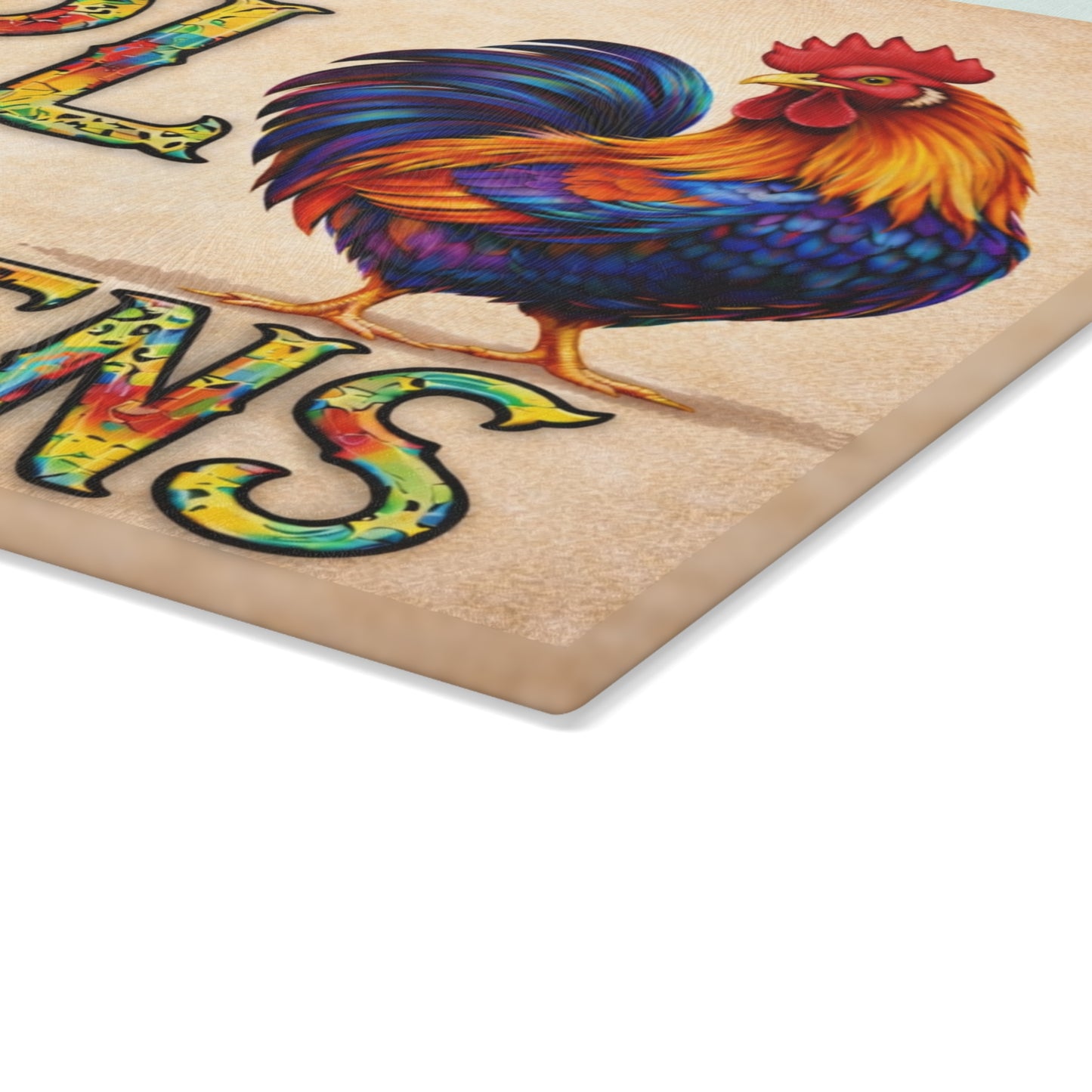 Just a Girl Who Loves Chickens Glass Cutting Board – Colorful Rooster Farm Kitchen Decor