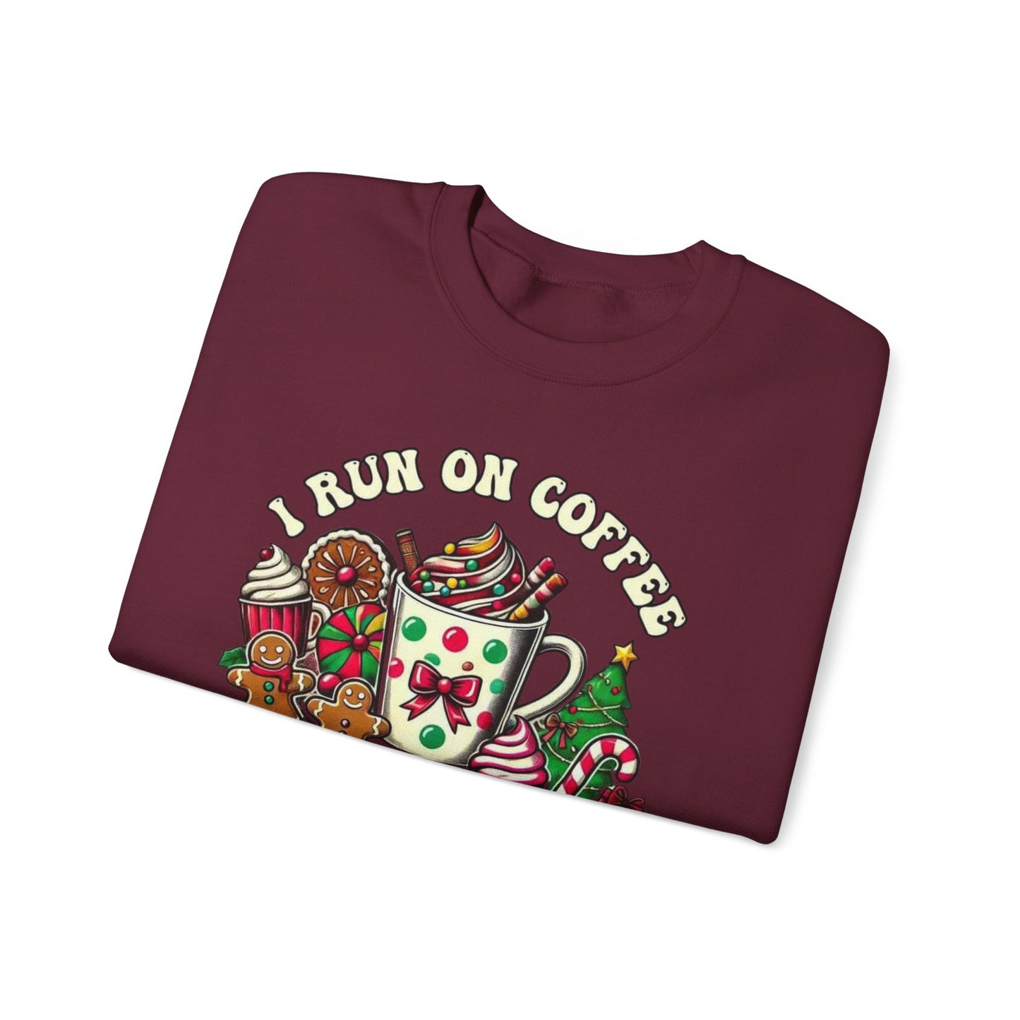 ☕🎄 I Run on Coffee and Christmas Cheer Sweatshirt – Cozy, Cute & Caffeinated ✨🧁