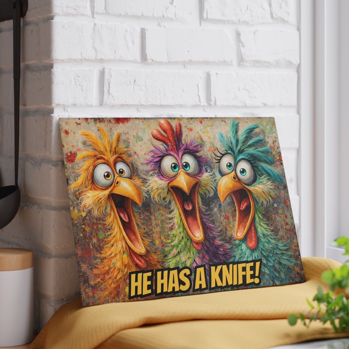 Kitchen Chaos Served Daily Glass Cutting Board – Funny Chicken Kitchen Art