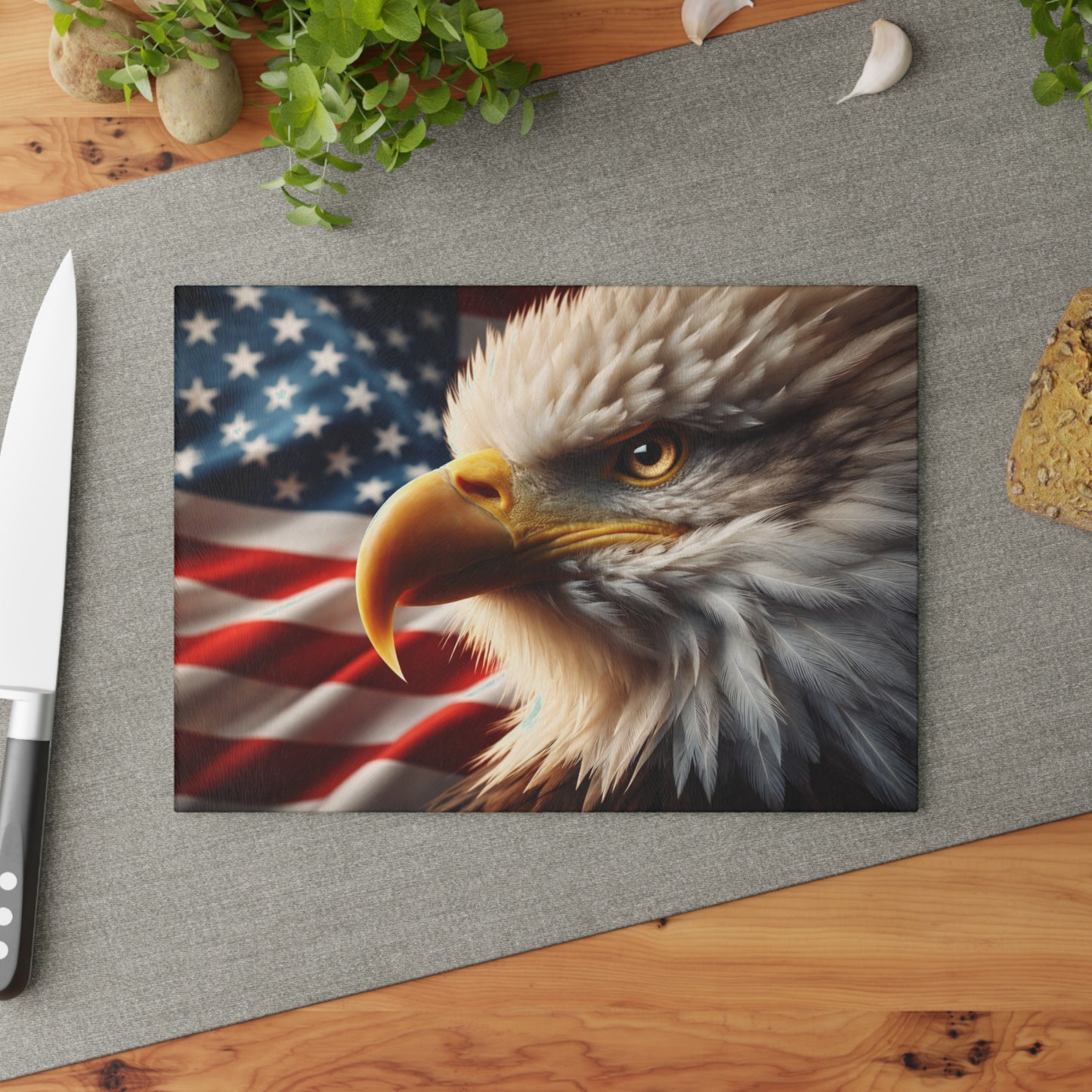 American Bald Eagle Glass Cutting Board – Patriotic Wildlife Kitchen Art & Display Board