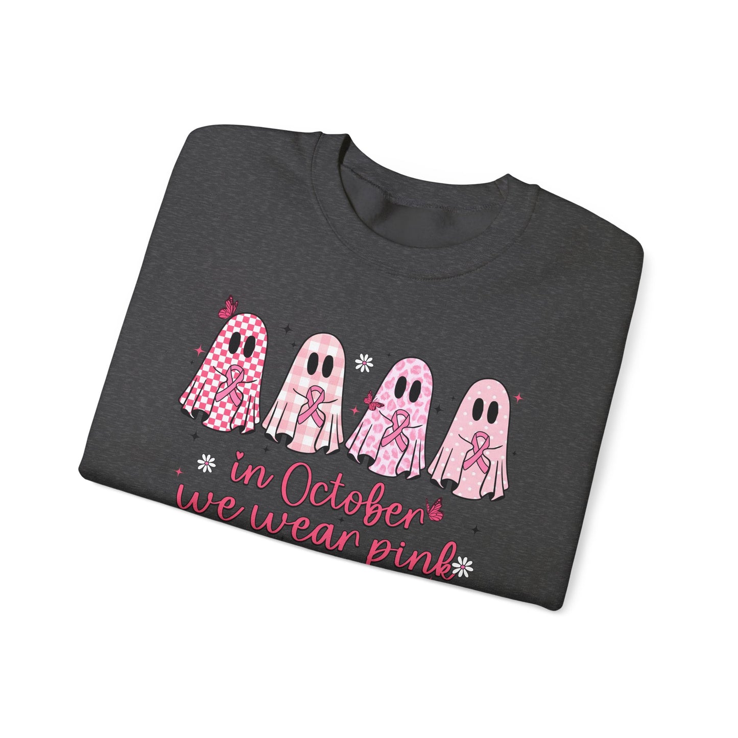 🎀👻 In October We Wear Pink Sweatshirt – Breast Cancer Awareness Halloween Ghosts