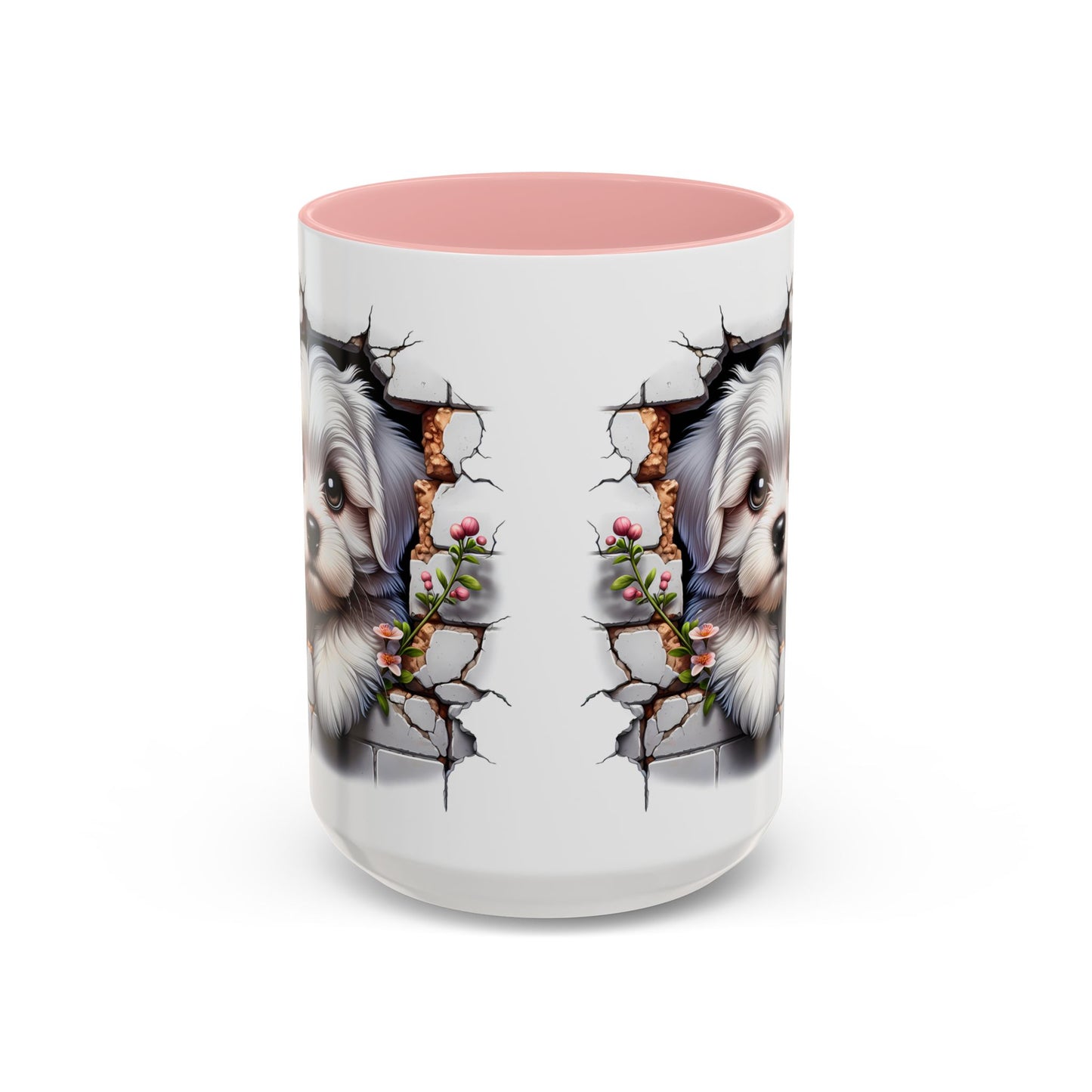 🎀🐶 Maltese Puppy Accent Mug – Cute Peek-Through Dog Design for Animal Lovers ☕💖