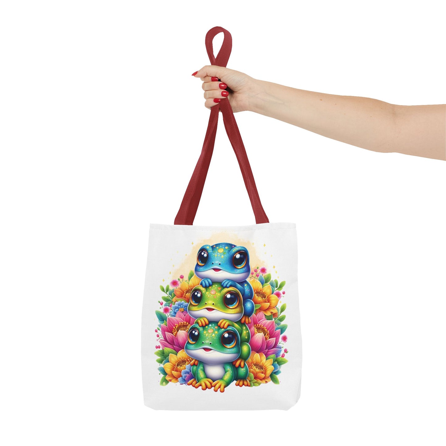 🐸 Stacked Frogs Floral Tote Bag – Colorful Whimsy for Every Day 🌸👜