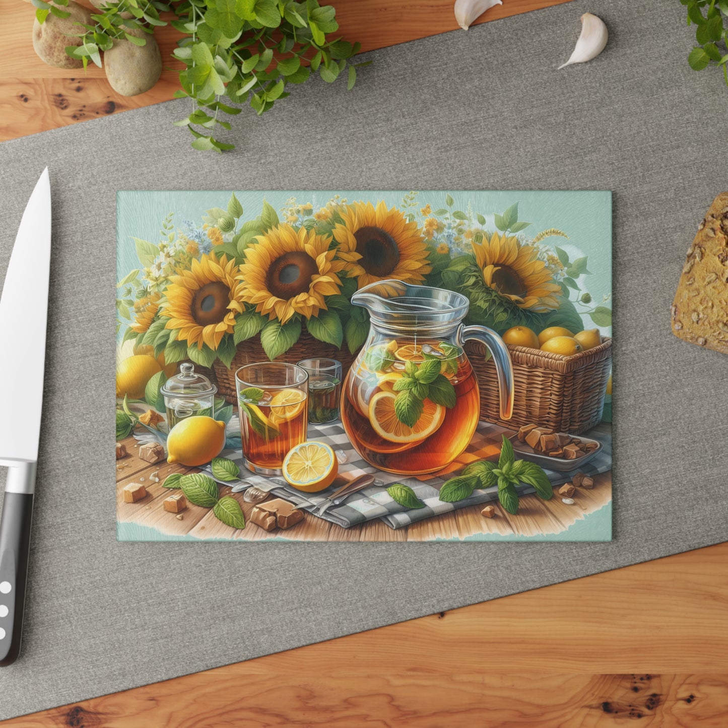 🍋 Sunflower Lemon Iced Tea Cutting Board – Summer Sips & Farmhouse Sunshine