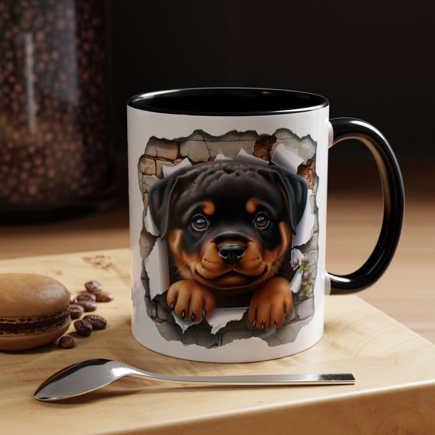 🐾☕ Rottweiler Puppy Accent Mug – Sweet Breakthrough Pup Design ✨